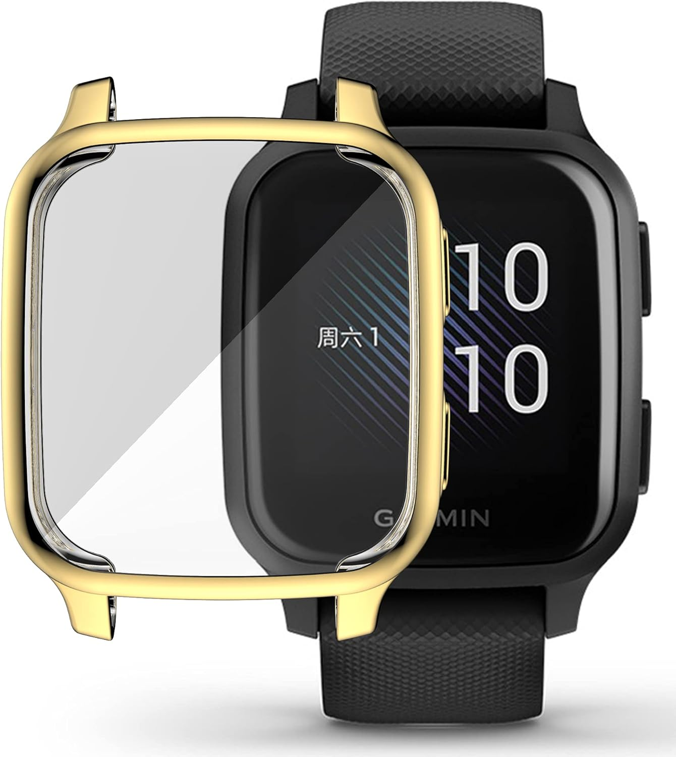 Acadeny [Pack of 2] Case Compatible with Garmin Venu Sq 2/Sq 2 Music/Venu Sq/Sq Music, Gold High Transparency All-Round Protective Case with Screen Protector, Anti-Stain, Scratch-Resistant, TPU