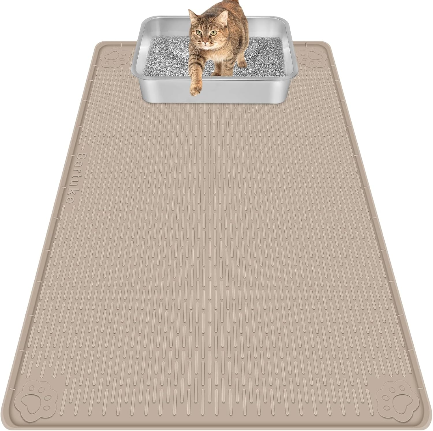 Bartuke Cat Litter Mat, Extra Large 40" X 28" Silicone Mat Litter Trapping Mat for Scatter Control, Soft on Kitty Paws, Easy to Clean (Khaki image number 6