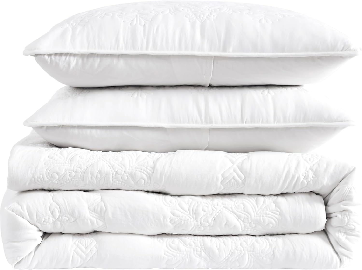 Boho White Quilt California Cal King Size Bedding Set with Pillow Sham, Oversized Lightweight Soft Bedspread Coverlet, Quilted Blanket Thin Comforter Bed Cover for All Season, 3 Pieces, 118X106 Inches image number 4