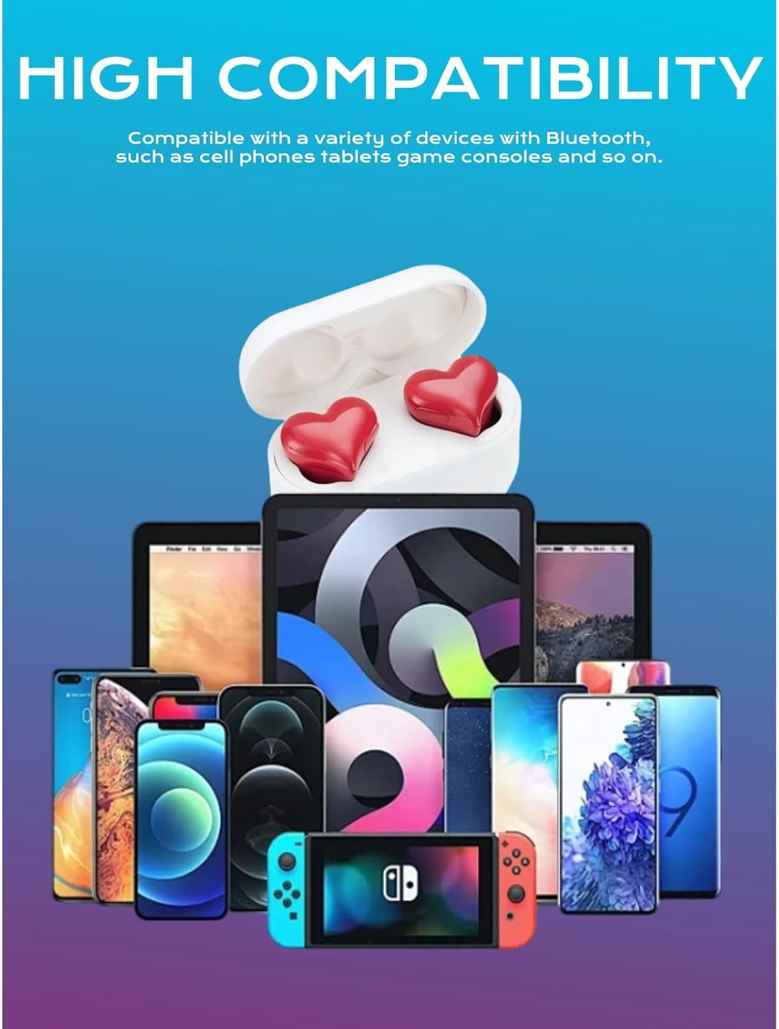 Wireless Earbuds Stylish Heart Shaped, Cute Creative Red Heart Bluetooth Earbuds with Charging Case, Noise Cancelling Hifi Stereo BT Earphones, Gifts for Girls Friends image number 2