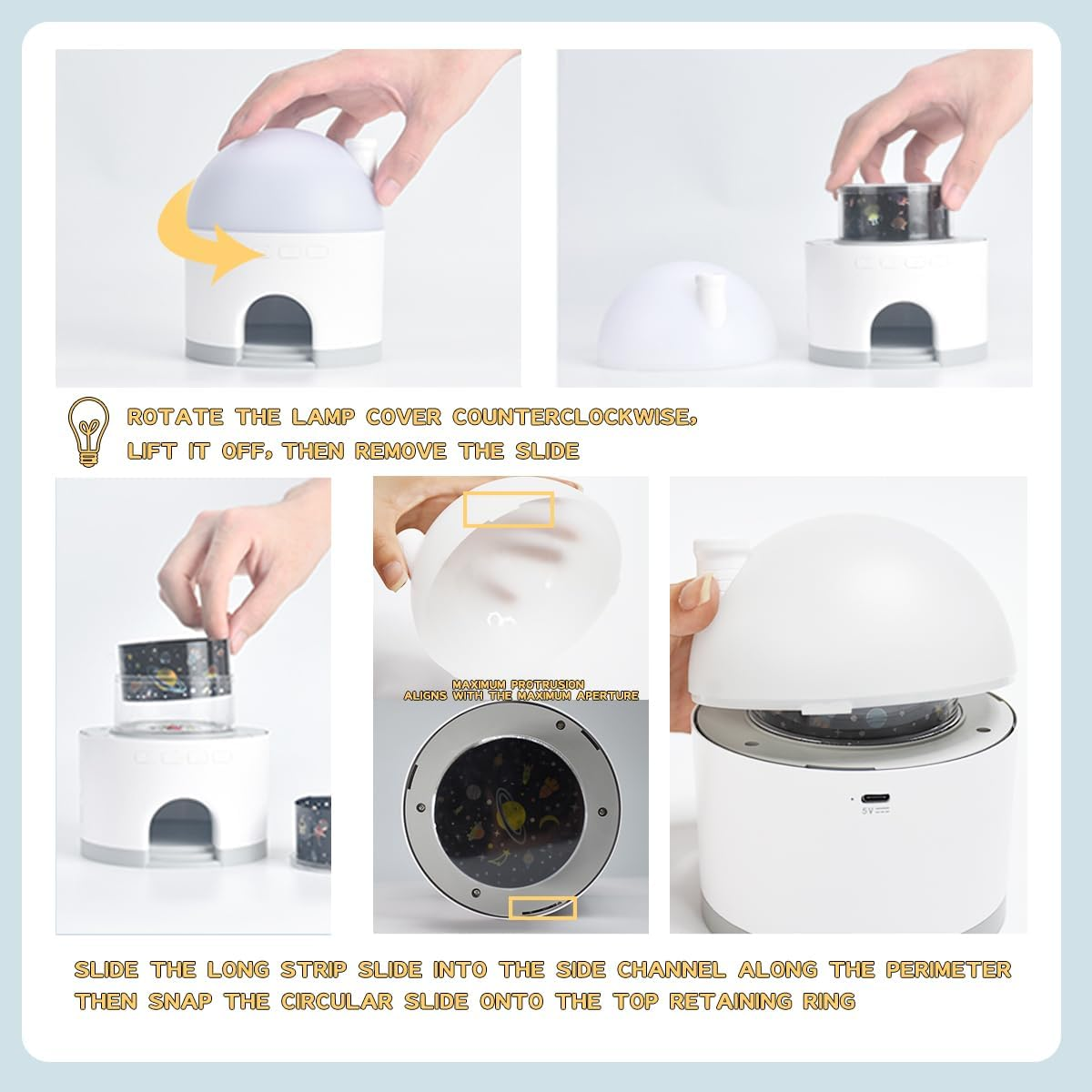 Music Box Rotating Projection Lamp, 2 Projector Modes, 3 Scenarios, Night Light for Kids, LED Portable Night Lamp, Brightness Adjustable, Rechargeable, Fabulous Ideal Gift (Light Pink) image number 6