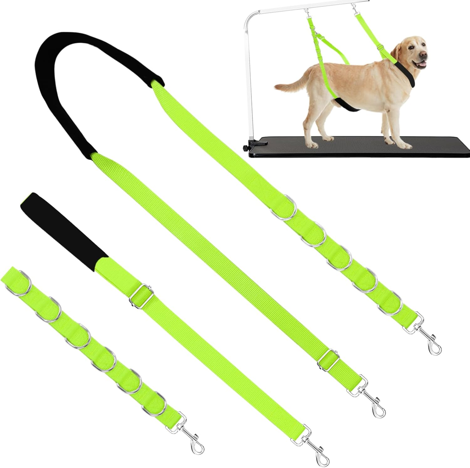 ASOCEA Dog Grooming Belly Strap Nylon Grooming Restraint Loop Noose Dog Grooming Extension Strap Adjustable Traction Leash with D-Rings for Small Medium Cats Dogs Grooming Bathing (Green) image number 6