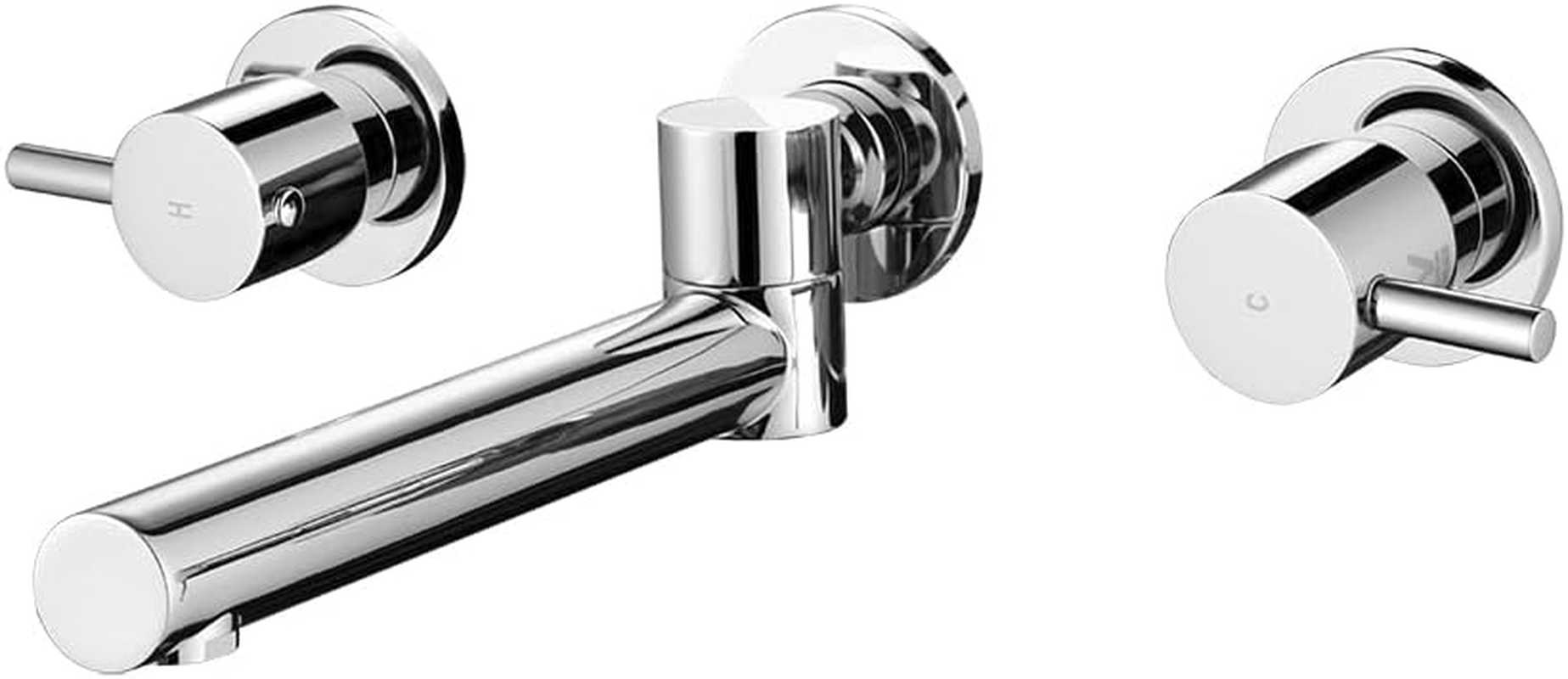 Decaura Bathroom Wall Sink Tap Set Basin Bath Swivel Spout Vanity Spa Bathtub Water Outlet with 1/4 Turn Twin Tap Faucet Brass (Chrome)