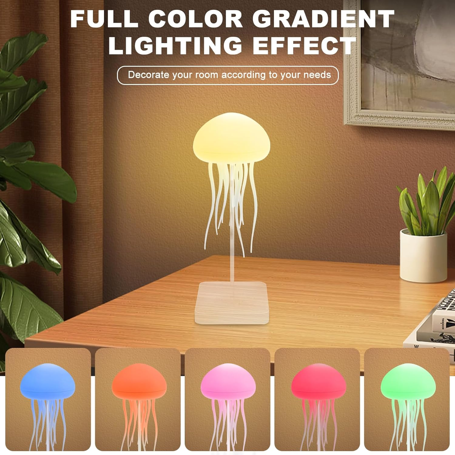 LED Jellyfish Lamp, RGB Gradient Jellyfish Bedside Lamp, LED Cute Jelly Fish Night Light, Voice Control Gradient Jellyfishes Table Lamp, 2 Modes Jellyfishes Light for Bedside Table image number 1