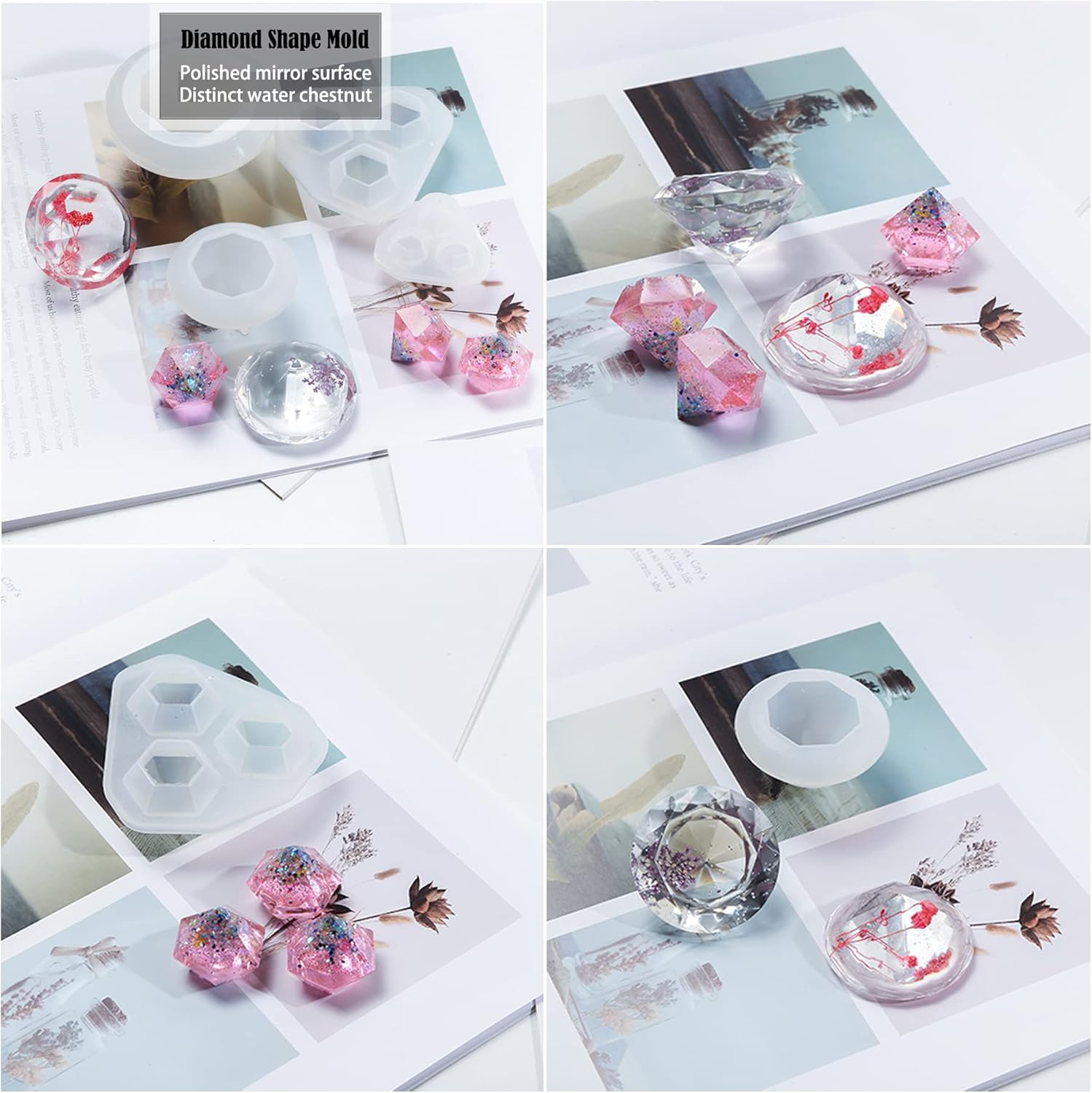 Yayatty 4 PCS Diamond Silicone Molds for Resin, Diamond Shape Epoxy Molds Resin DIY Diamond Making Silicone Molds Kit for Epoxy Resin, DIY Crafts Jewelry - 1 image number 2