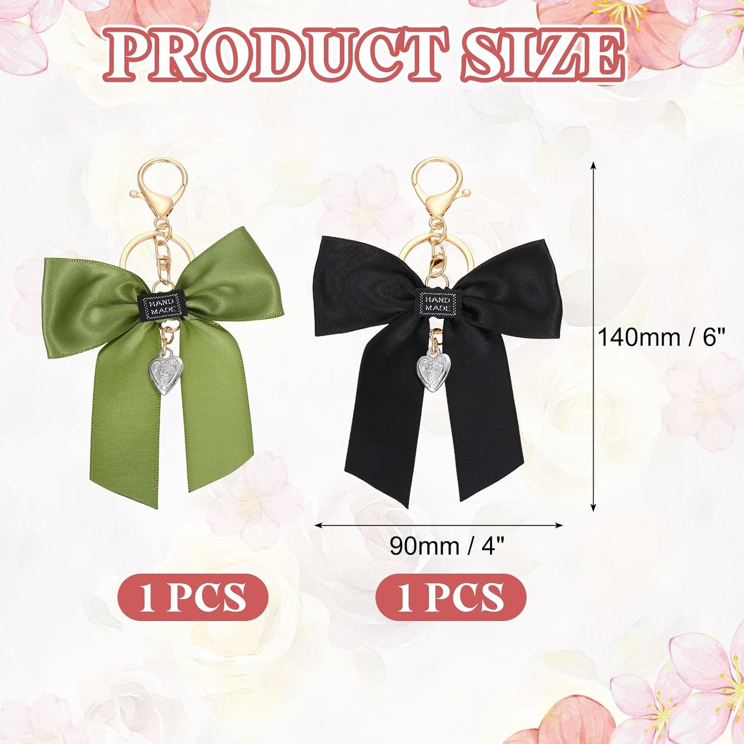 Uxcell 2Pcs Bow Knot Keychain, Cute Bag Charm Keyring, Bow Accessories for Women Purse, Backpack, Car Key, Phone Decoration (Black and Green) image number 4