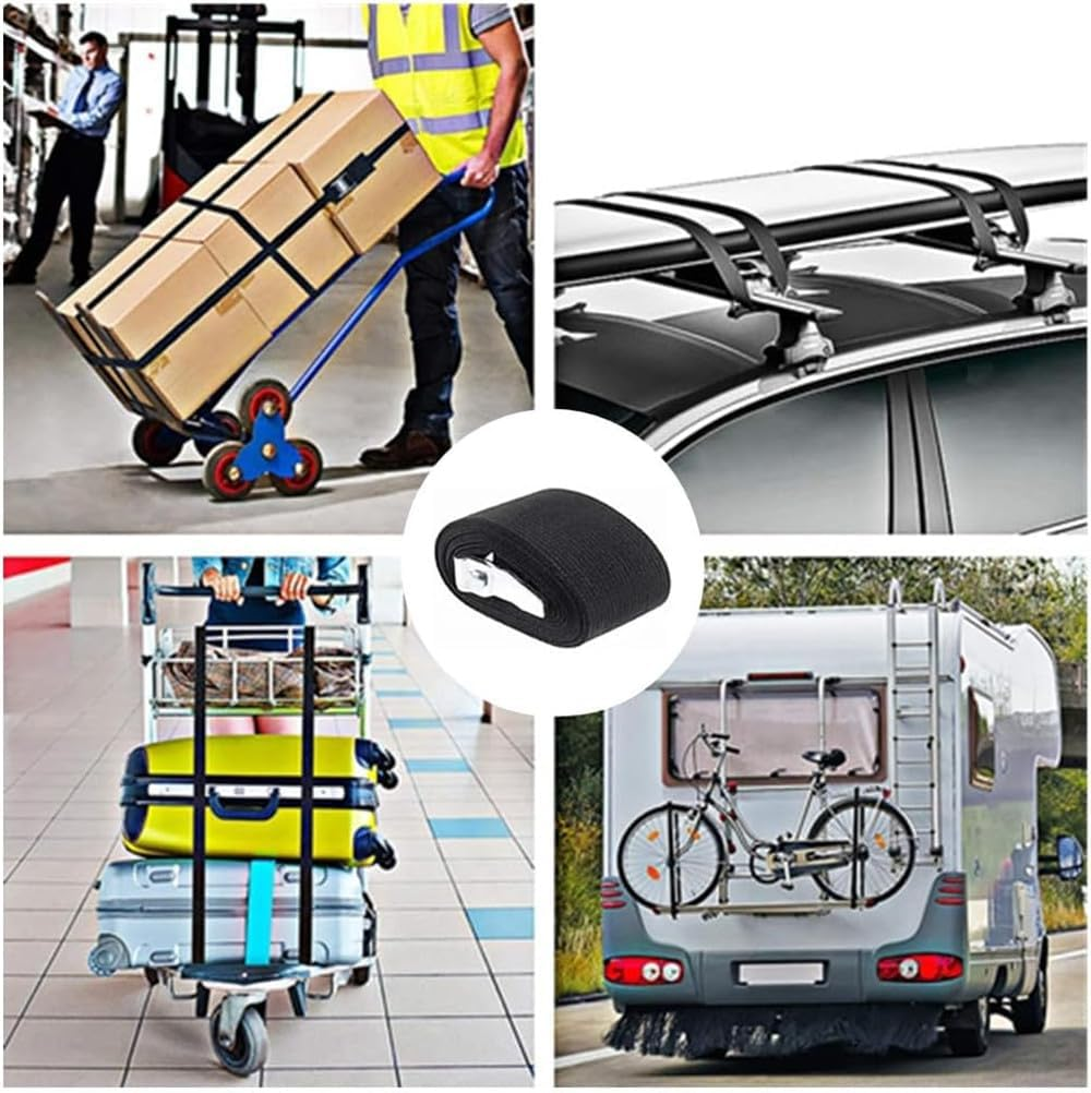 12 Pcs Lashing Strap,2.5Cm X 1M Heavy Duty Tensioning Belts, Battery Tie down Straps Kit with Zinc Alloy Cam Buckle,For Cooler,Luggage Belt,Cars,Boats, Cargo(Black+Silver) image number 1