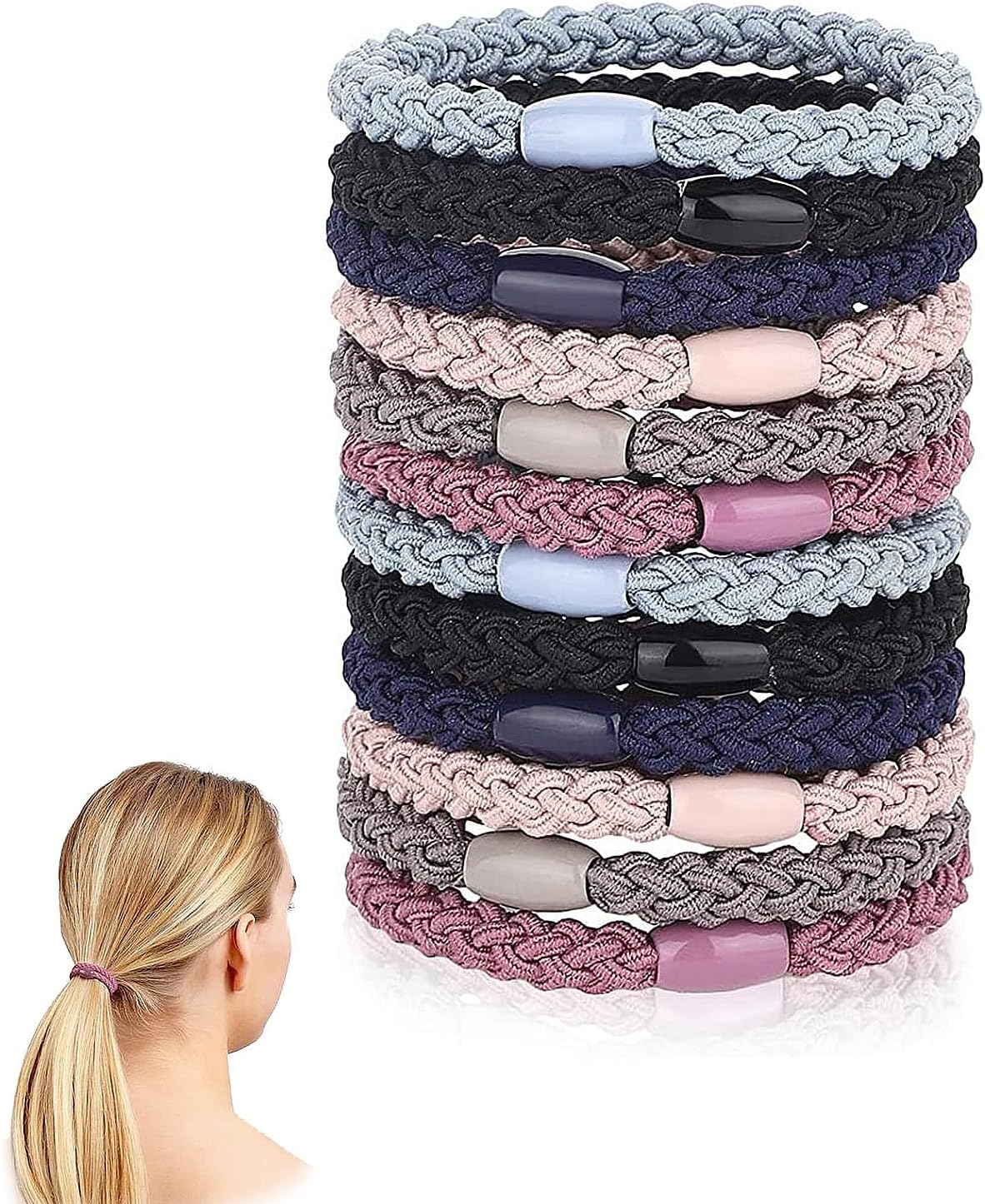 Pack of 12 Braided Hair Scrunchies, Hair Bobbles Ladies, Plait Holder, Braided Hair Scrunchies, for Women and Girls, Elastic Hair Bobbles, Reusable image number 5