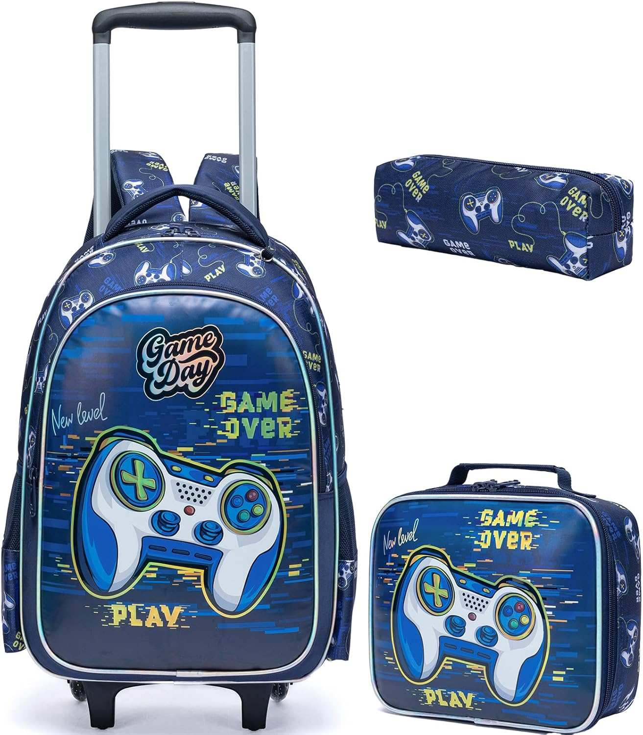 ZBAOGTW Rolling Backpack for Kids with Lunch Box Kids Backpack with Wheels for School, Blue Green Mermaid, 20 Liters