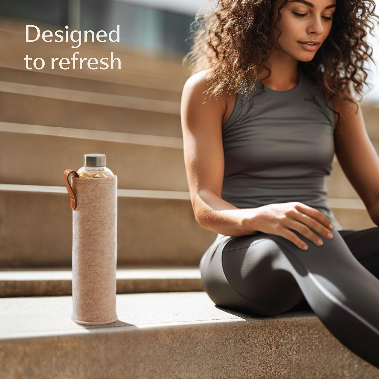 Cosumy Glass Water Bottle with Felt Bag, 750 Ml, Dishwasher Safe, Leak-Proof, Bpa-Free, Suitable for Carbonated Drinks, Beige - Beige image number 3