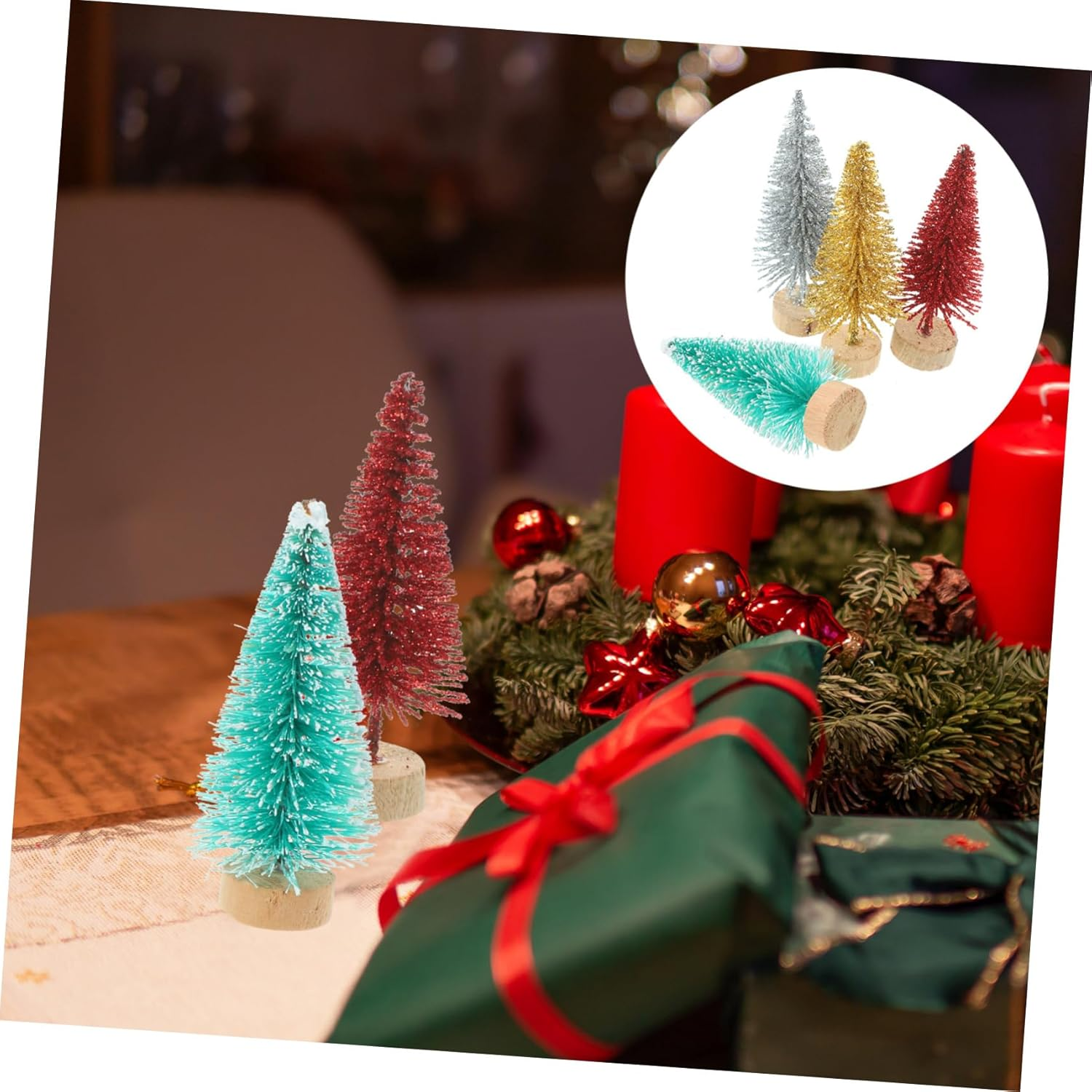 48Pcs Miniature Xmas Trees Wooden Base Realistic Simulated Christmas Tree Decor for Home Office and Holiday Parties Vibrant Colors Including image number 3