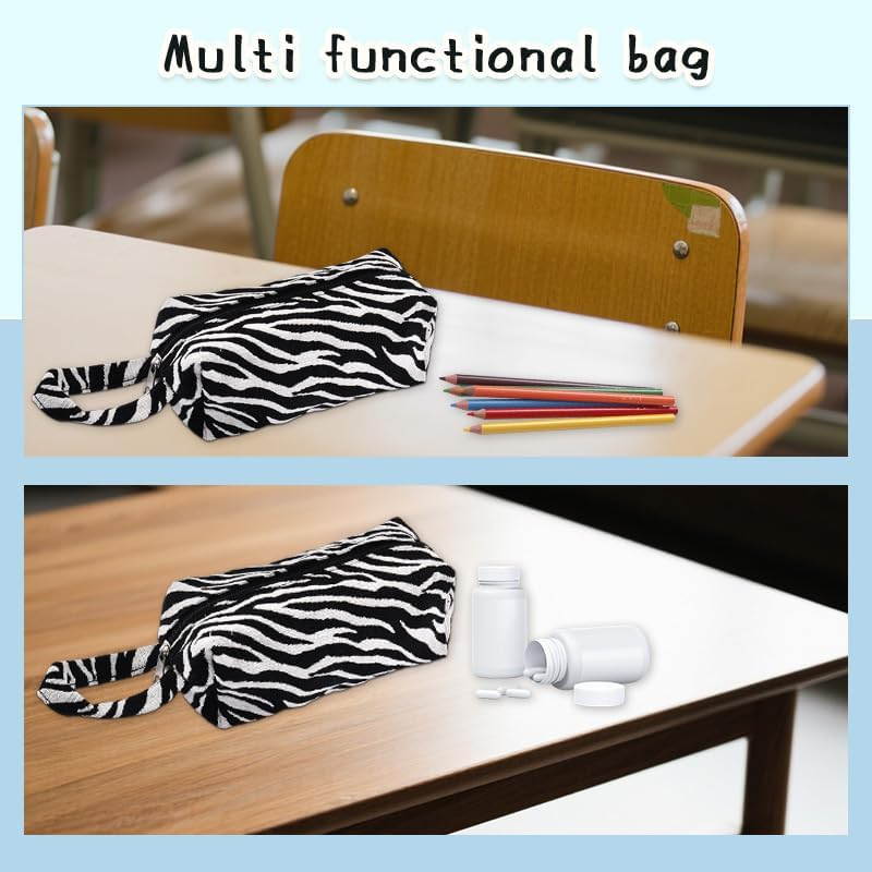 Zebra Print Cosmetic Pouch for Daughter Son Portable Make up Bag Organizer for Friend Bestie Sister Zebra Pencil Bags for Granddaughter Grandson Mother Travel Toiletry Bag image number 3