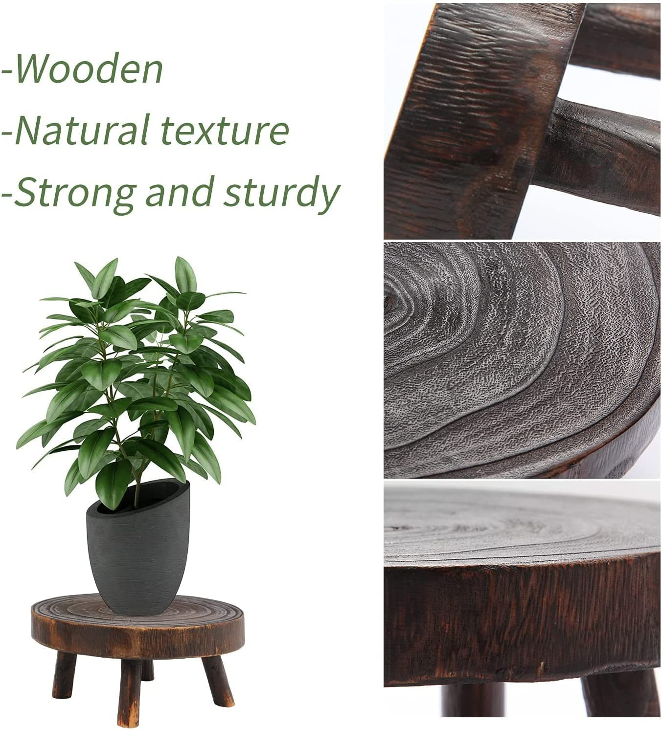 Mini Corner Small Plant Stands for Indoor Plants Rack Mid Century Modern Wood Planter Holder Stool Flower Pot Outdoor round Wooden Stool Display Stand for Patio,Home Garden Decor (S)