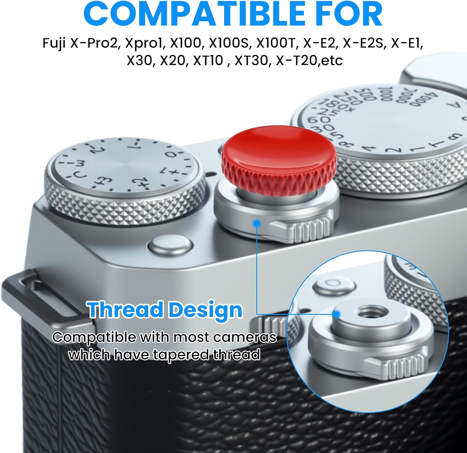 SDTC Tech 4 Pcs Fuji Shutter Release Button Accessories, Copper Camera Soft Shutter Button Fits for Fuji X-T3 X100 X100S X-T10 X-T20 X-T30 Xpro1, 4 Color (Red/Black/Silver/Golden) image number 2