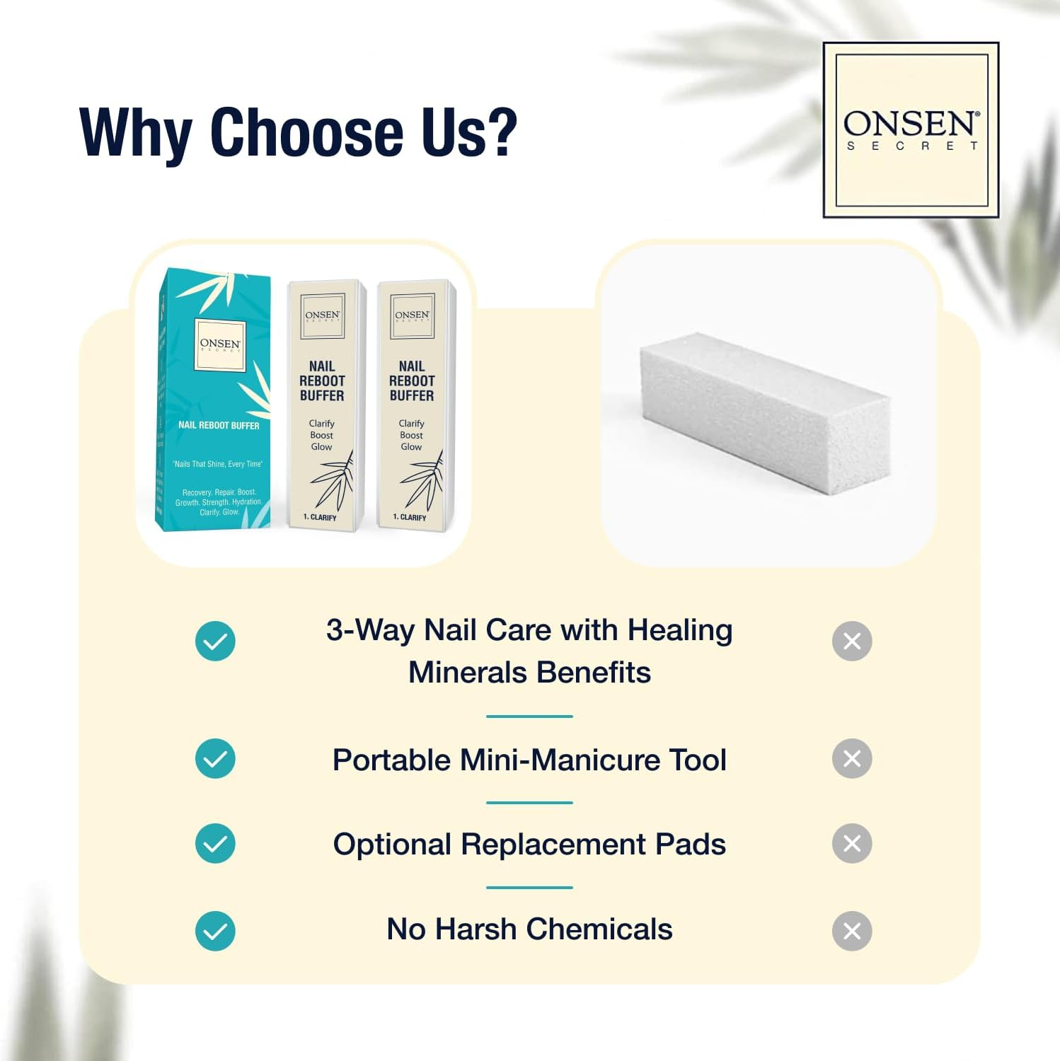 Professional Nail Buffer Block | Ultimate Shine Nail Buffing Block & 2 Extra Pads | 3-Way Buffing, Smooth & Shine after Filing | Purse Size Manicure Tools for Nail Care | 2 Pack by Onsen image number 1