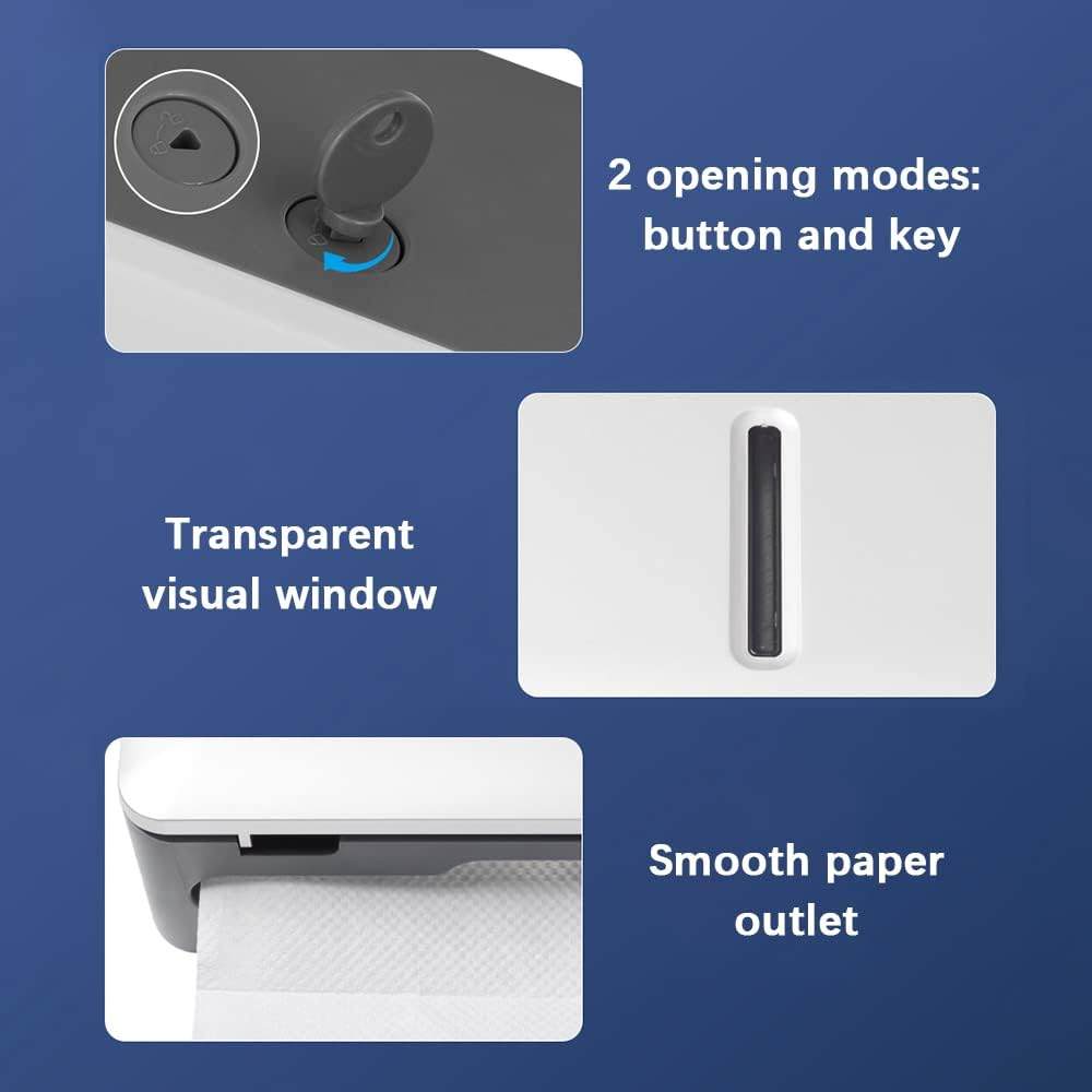 Domary Wall Mount Paper Towel Dispenser Multifold Hand Towel Tissue Holder with Key Lock for Bathroom Kitchen Bedroom - White image number 3