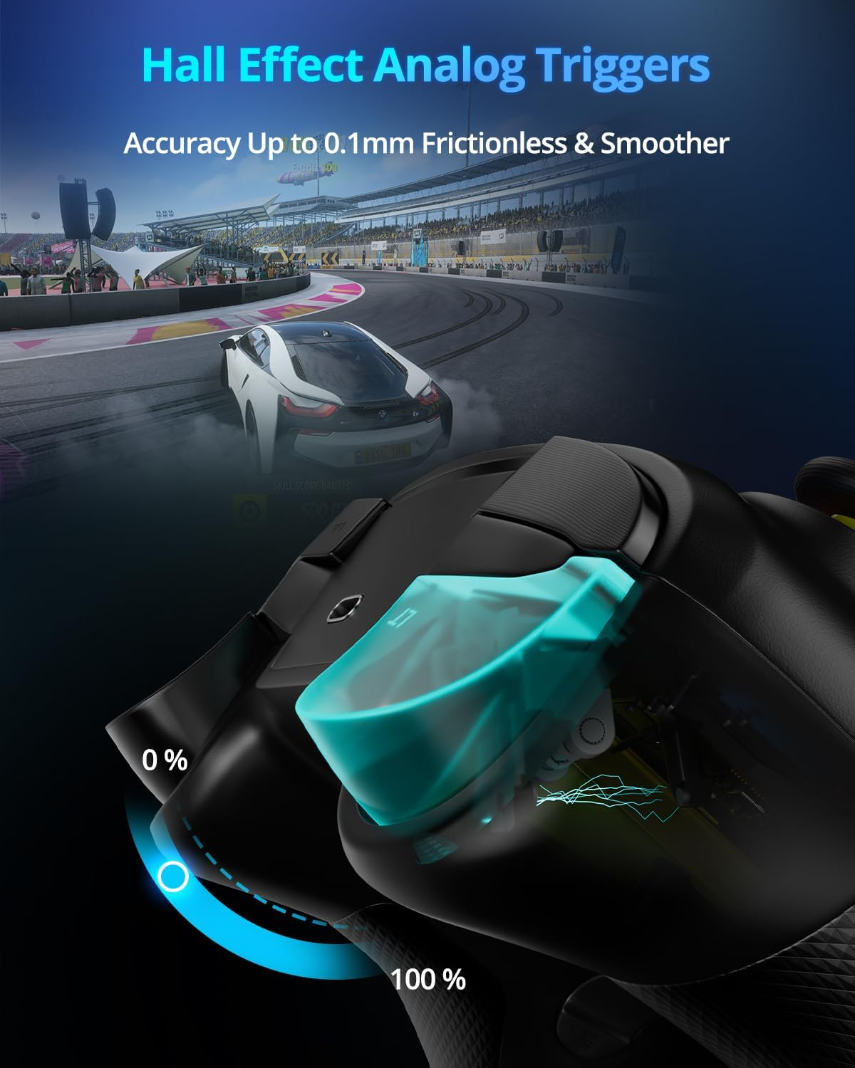 Kujian 2.4G Wireless Controller for Pc/Window/Switch/Oled/Lite/Android Compatible - Hall Effect Joysticks, Adjustable Hall Triggers, 1200Mah Long Battery Life, RGB Lights and Turbo (Black)