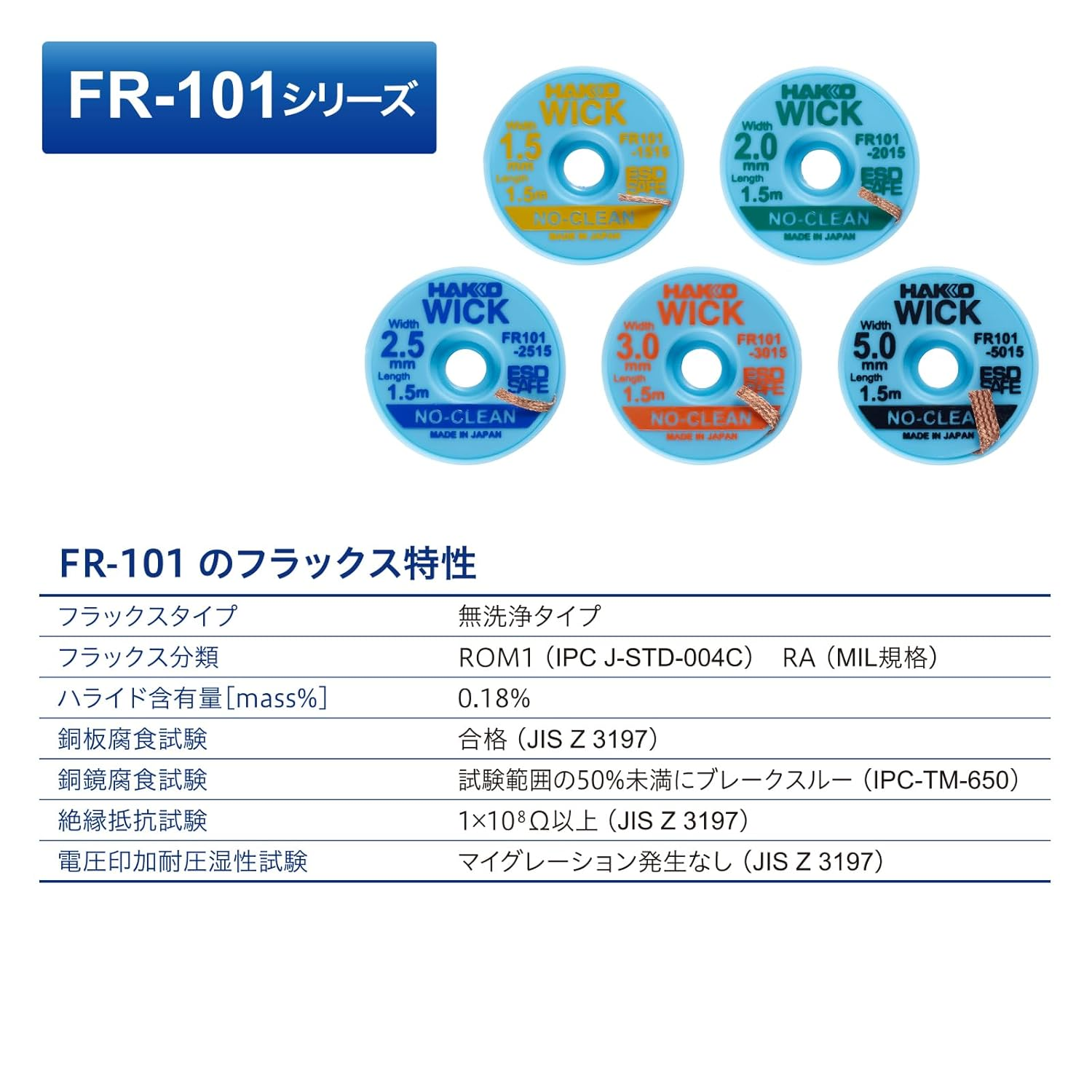 Hakko Solder Suction Wire Wick, FR-101, No Clean, 0.1 Inch X 4.9 Ft (2.5 Mm X 1.5 M) FR101-2515-J