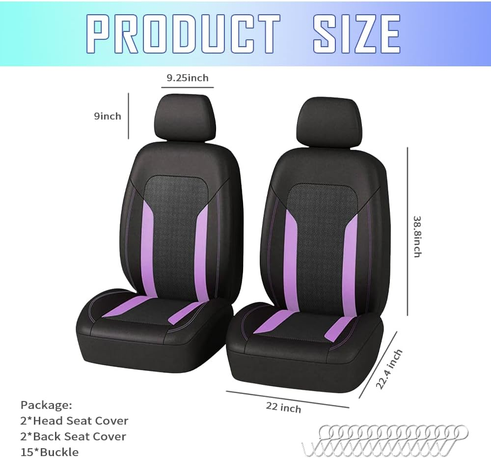 4PCS Cooling Car Seat Covers,Breathable Front Seat Covers with Mesh Construction and Foam Padding,Car Seat Protector to Reduce Back Sweating,Universal Car Interior for Car SUV (Purple) image number 6
