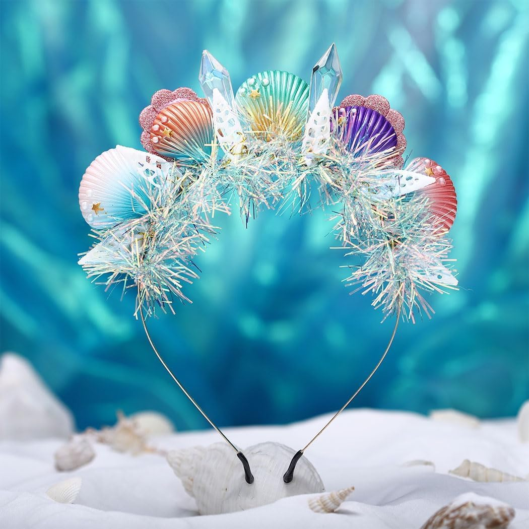 Sunwuun Mermaid Costume Accessories Women, Shell Headband, Crystal Shell Mermaid Headpiece, Carnival Accessories