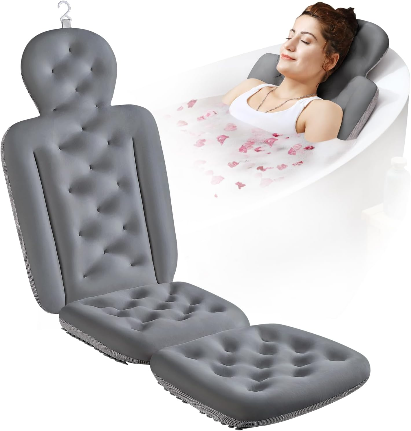 Full Body Bath Pillow for Bathtub, Thick Bathtub Cushion with Laundry Bag, Luxury Tub Pillow for Bath for Headrest Neck and Back Support Pink 51" X 16"