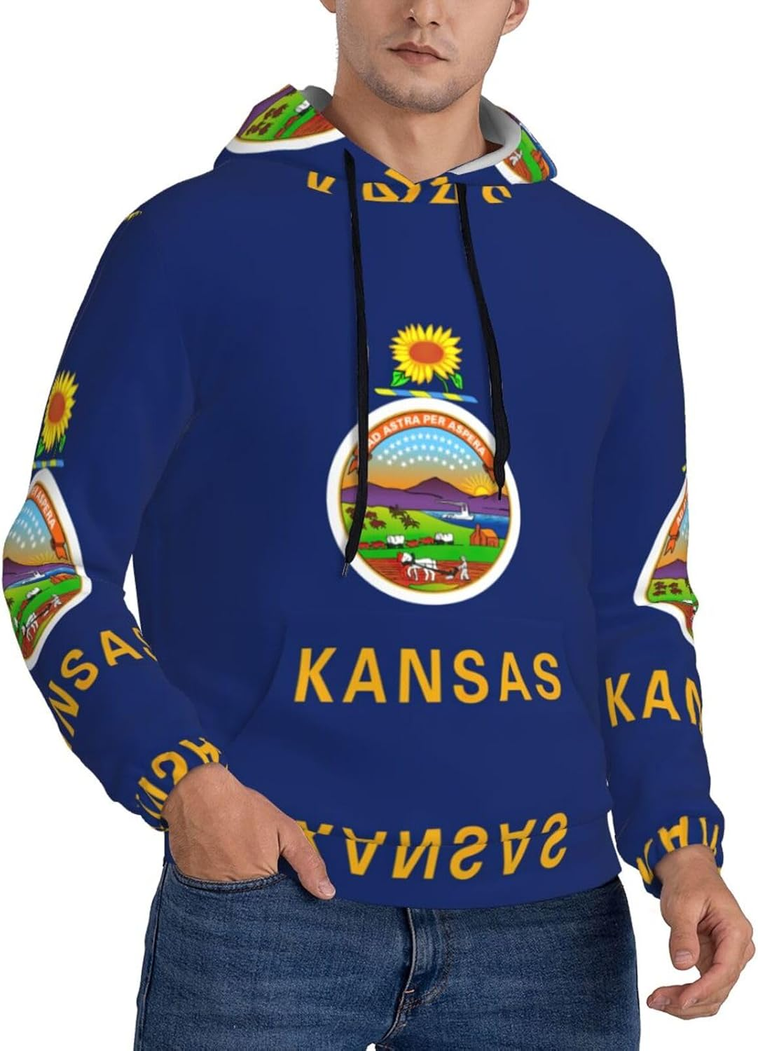 SDEGTHO Kansas State Flag Mens Christmas Oversized Hoodies Classic Hoodie Pullover Hoodies for Men Streetwear Sweatshirts image number 5