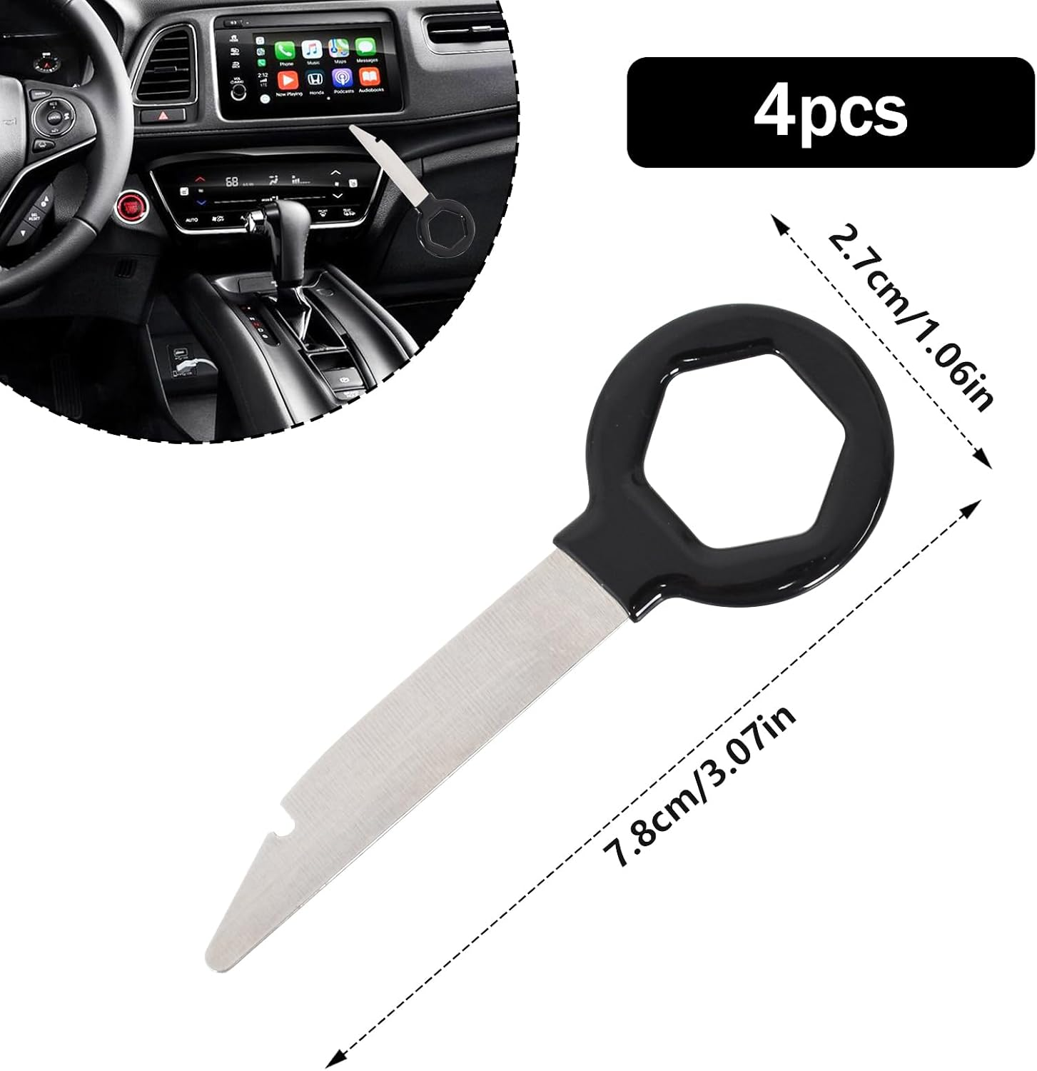 Radio Removal Tool 4 Pieces Key Din Release Key Set, Stainless Steel Car Cd Dvd Host Key Removal Tool, Easy to Hold, for Audi Mercedes Volkwagen Vw Ford Car Stereo Radio Key image number 2