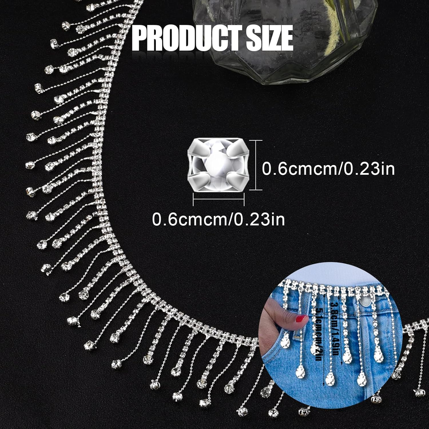 Savita 2 Yard Rhinestone Ribbon Tassel Chain, Glitter Rhinestone Fringe Trim with Drop Shaped Pendant Crystal Tassel Trim Diamond Fringe for Wedding Bridal Accessories DIY image number 3