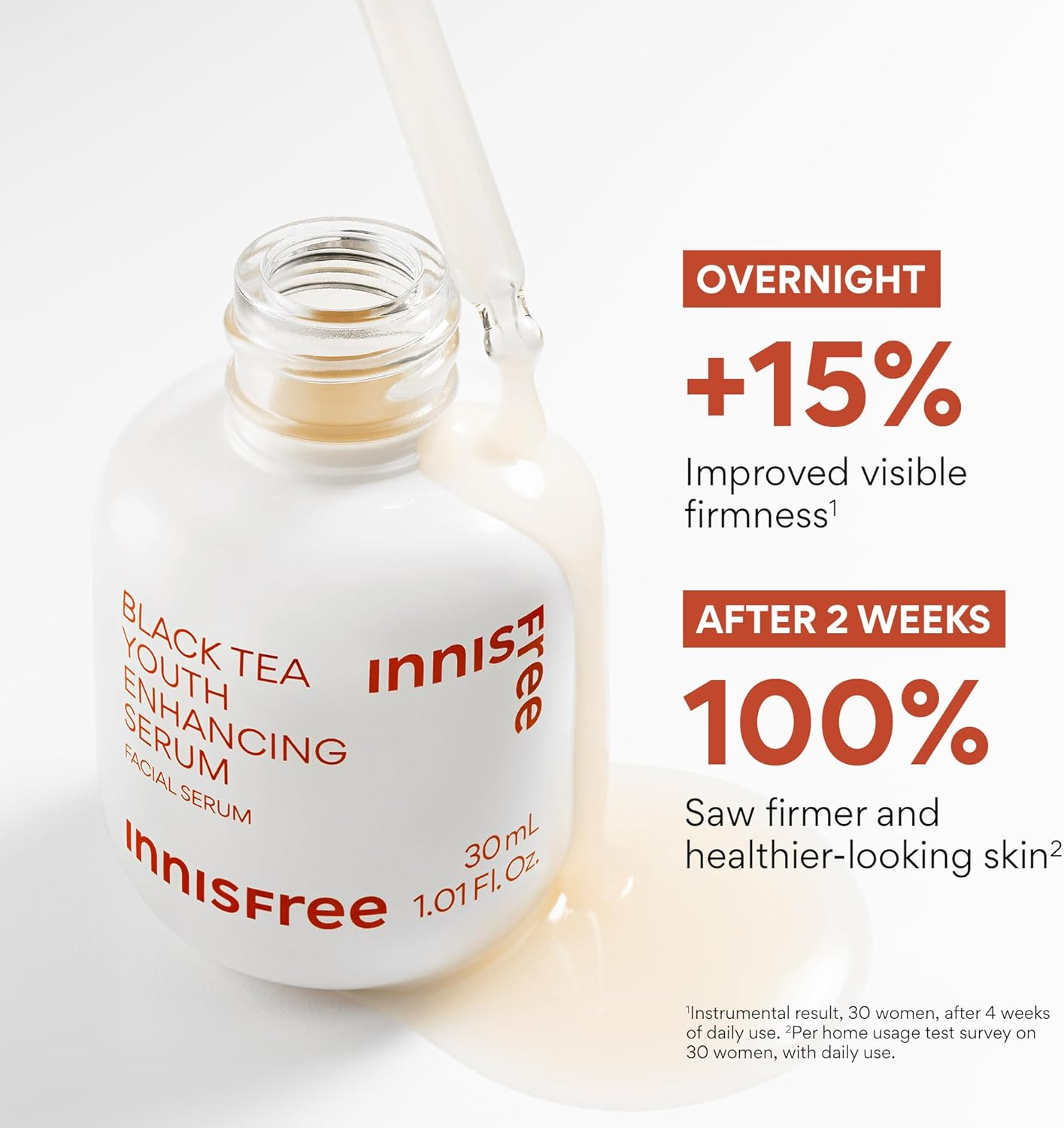 Innisfree Black Tea Youth Serum, Korean Anti-Aging Treatment with Niacinamide for Radiance, Firm Skin, Hydration, and Visible Skin Renewal image number 2