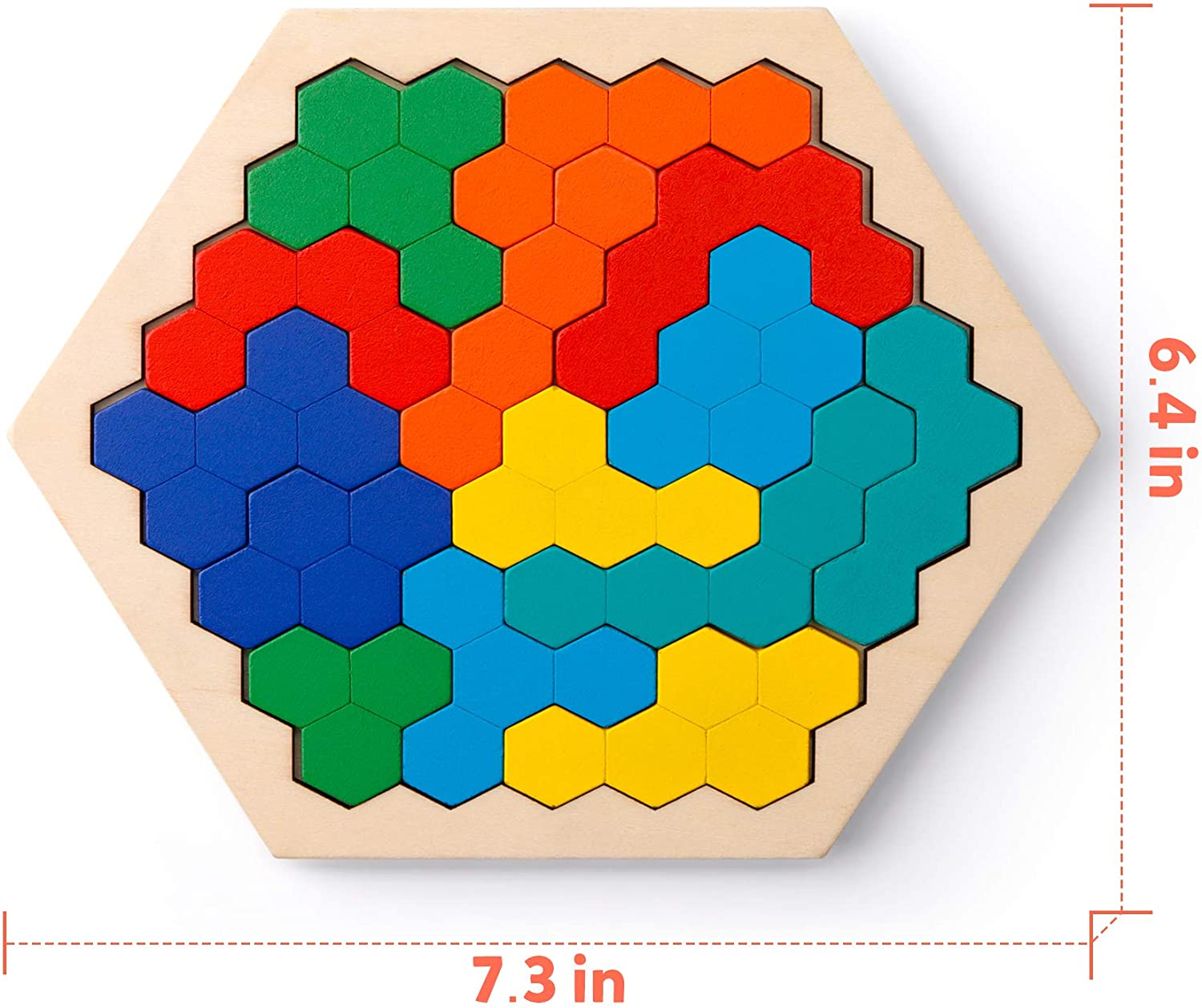Coogam Wooden Hexagon Puzzle for Kid Adults - Shape Block Tangram Brain Teaser Toy Geometry Logic IQ Game STEM Montessori Educational Ages 3+ Challenge image number 5
