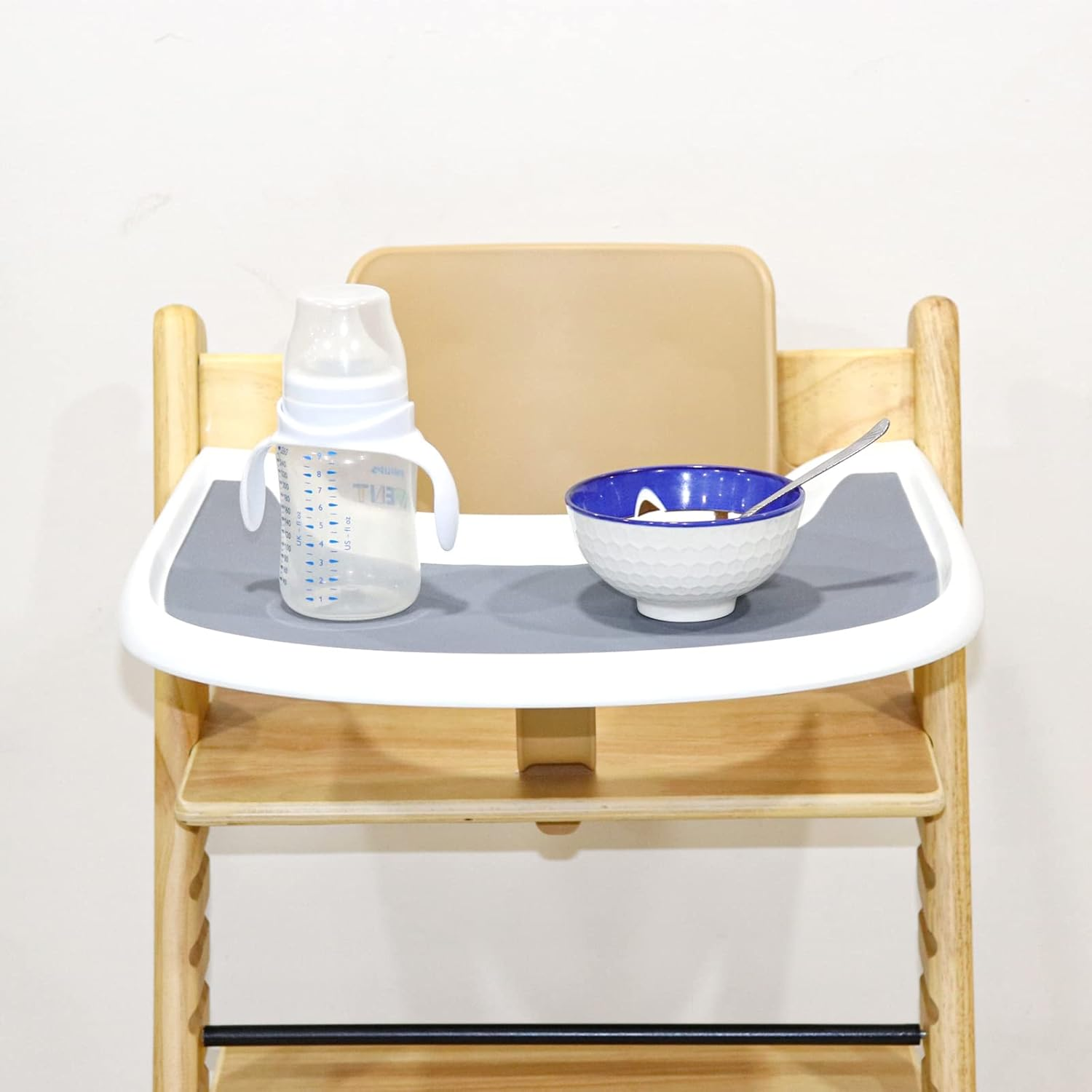 High Chair Placemat, 2 Pieces Silicone, Clean and Hygienic, for Tripp Trapp Tray Cover, Suitable for Tripp Trapp Tray (Grey/Green) - Grey/Brown image number 7