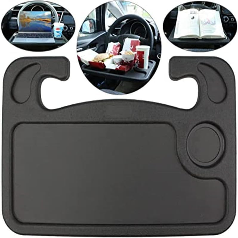 Auto Steering Wheel Desk, Laptop, Tablet, Ipad or Notebook Car Travel Table, Food Eating Hook on Steering Wheel Tray, for Constant Travelers, Fits Most Vehicles Steering Wheels (Black) image number 1