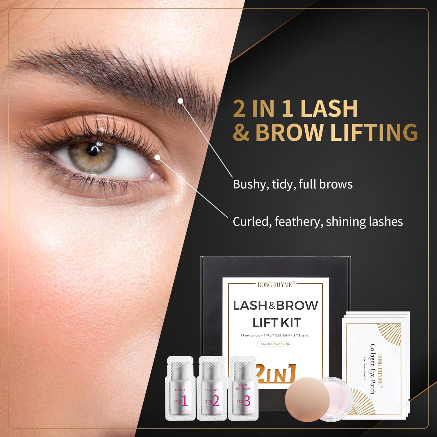 Lash Lift Kit by DONG RHYME - Professional Eyelash Perm Kit Sturdy Result, Small Disposable Packages Eyelash Lift Kit with Harmless Ingredients, Newbie Friendly Brow Lamination Kit at Home Use image number 1