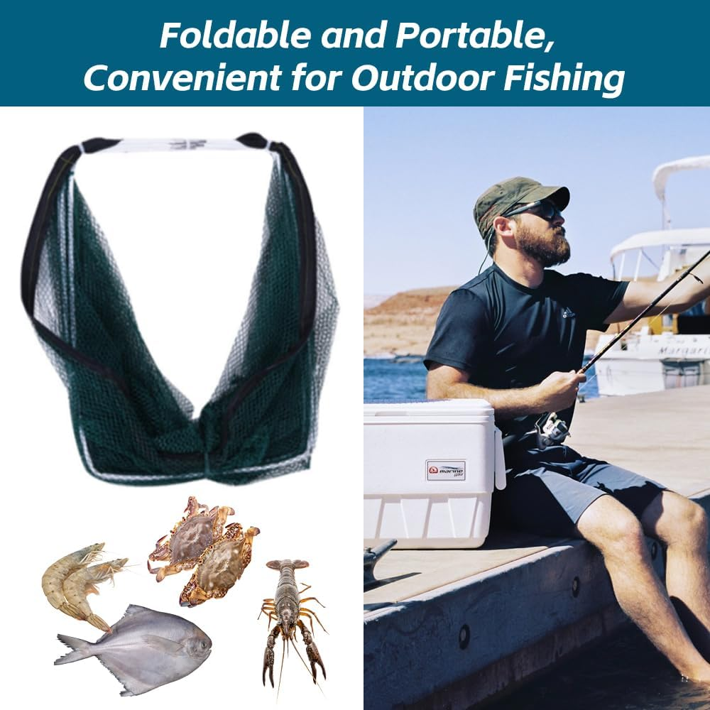 SUSOO Foldable Fishing Net with 10 Holes,Large 360&deg; Coverage Collapsible Bait Trap,Portable Nylon Fish Net Trap for Crayfish,Shrimp,Crab, Lobster and Minnow,Fishing Nets Use Easily in Second（32&rdquo;&times;10 &rdquo;） image number 3