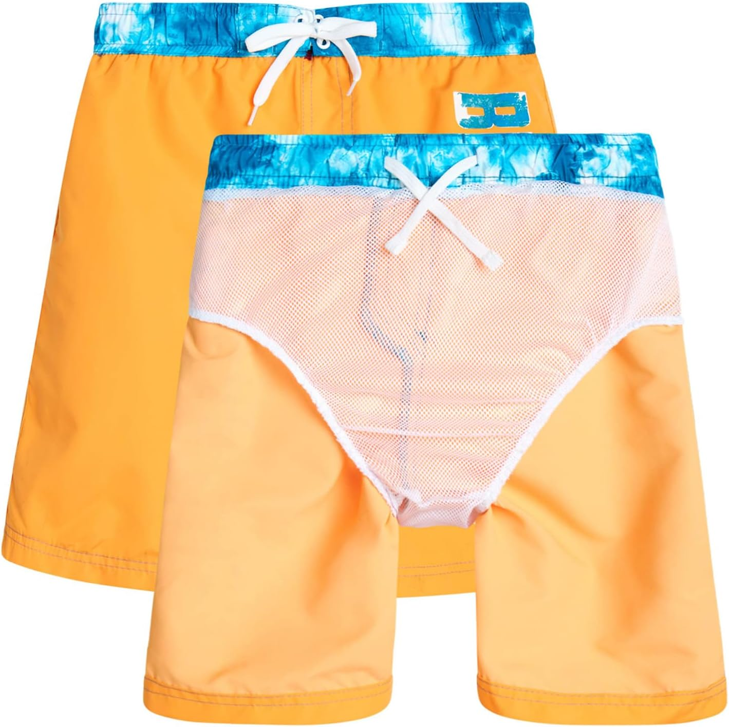 OXUBOAO Boys' Two-Piece Swimsuit Kids Rash Guard Set Blue Short Sleeve Swim Shirt with Orange Shorts Surfing Set image number 4