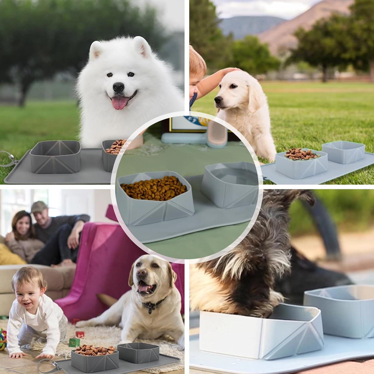 Dog Bowl, Dog Bowls, Pet Bowl, Foldable Silicone, 2-In-1 Feeding Bowl, Travel Bowl, Portable Feeding Bowls for Small and Large Dogs, Can Be Used for Food and Water, Grey image number 2