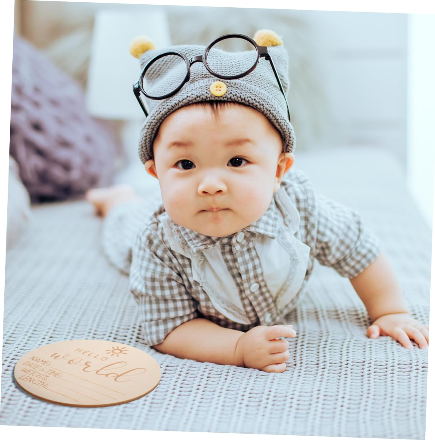 VICASKY 5Pcs Wooden Birth Announcement Cards for Newborns Name Sign Cards for Shower Party Decorations