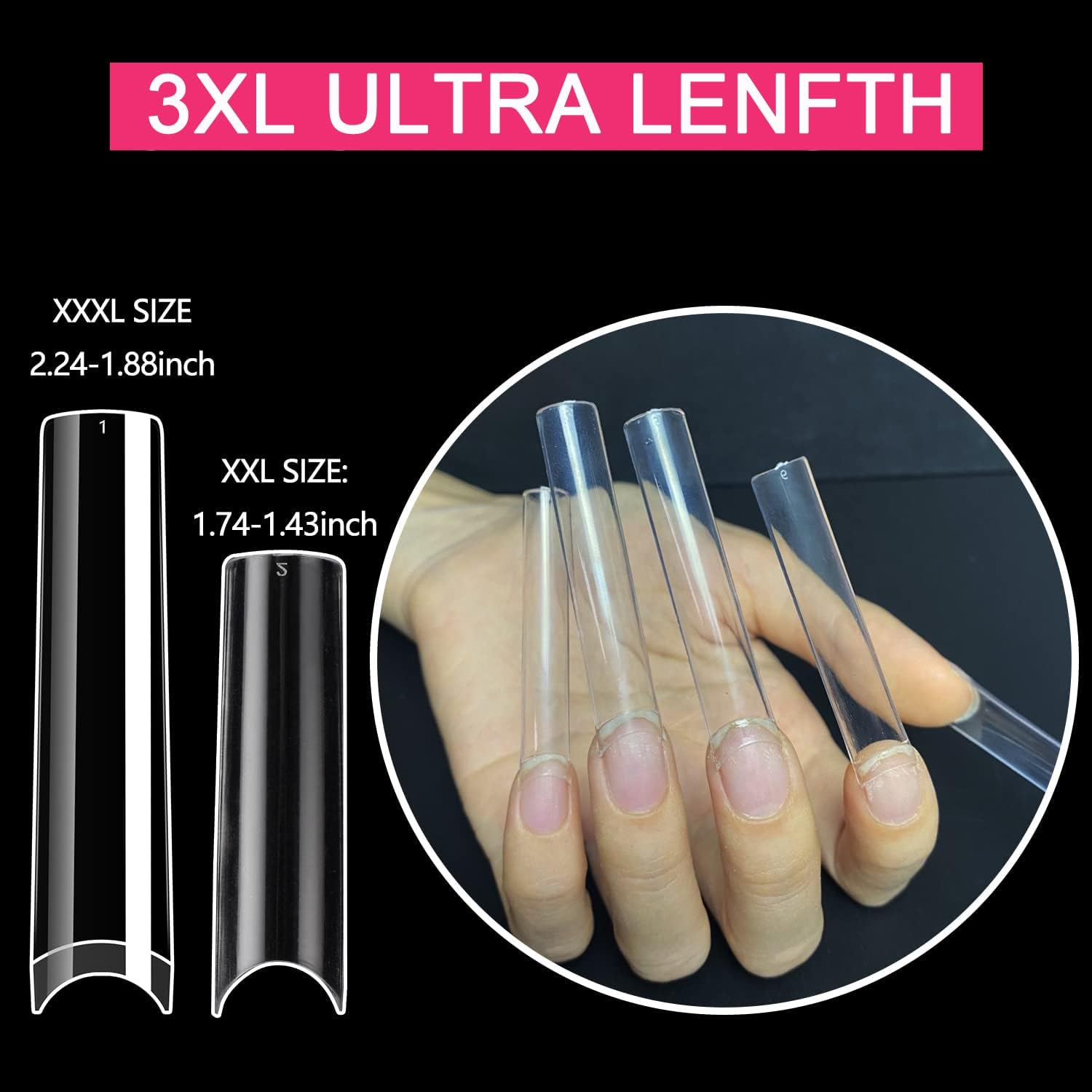 No C Curve 3XL Long Square Nail Tips for Acrylic Nails Professional, SWETIDY 360PCS Clear Straight Flattened Half Cover False Nails Tips with Case for Nail Salons and Home DIY, 12 Sizes image number 2