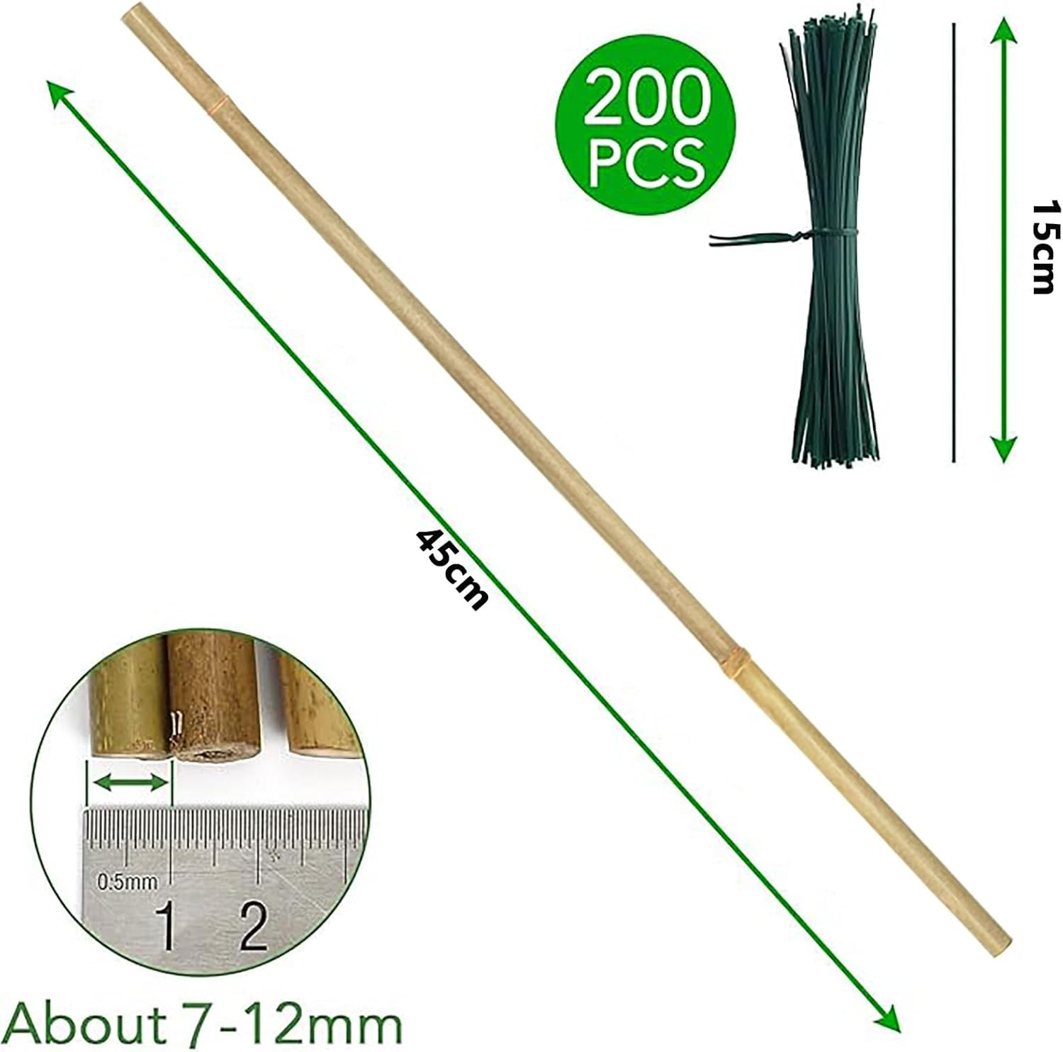 SYGELER Durable Bamboo Stakes for Plant &ndash; 20 Pack of 45CM Sturdy Bamboo Plant Sticks with 20 Twist Ties for Support &ndash; Ideal for Tomatoes, Beans, Flowers, Potted Plants image number 2