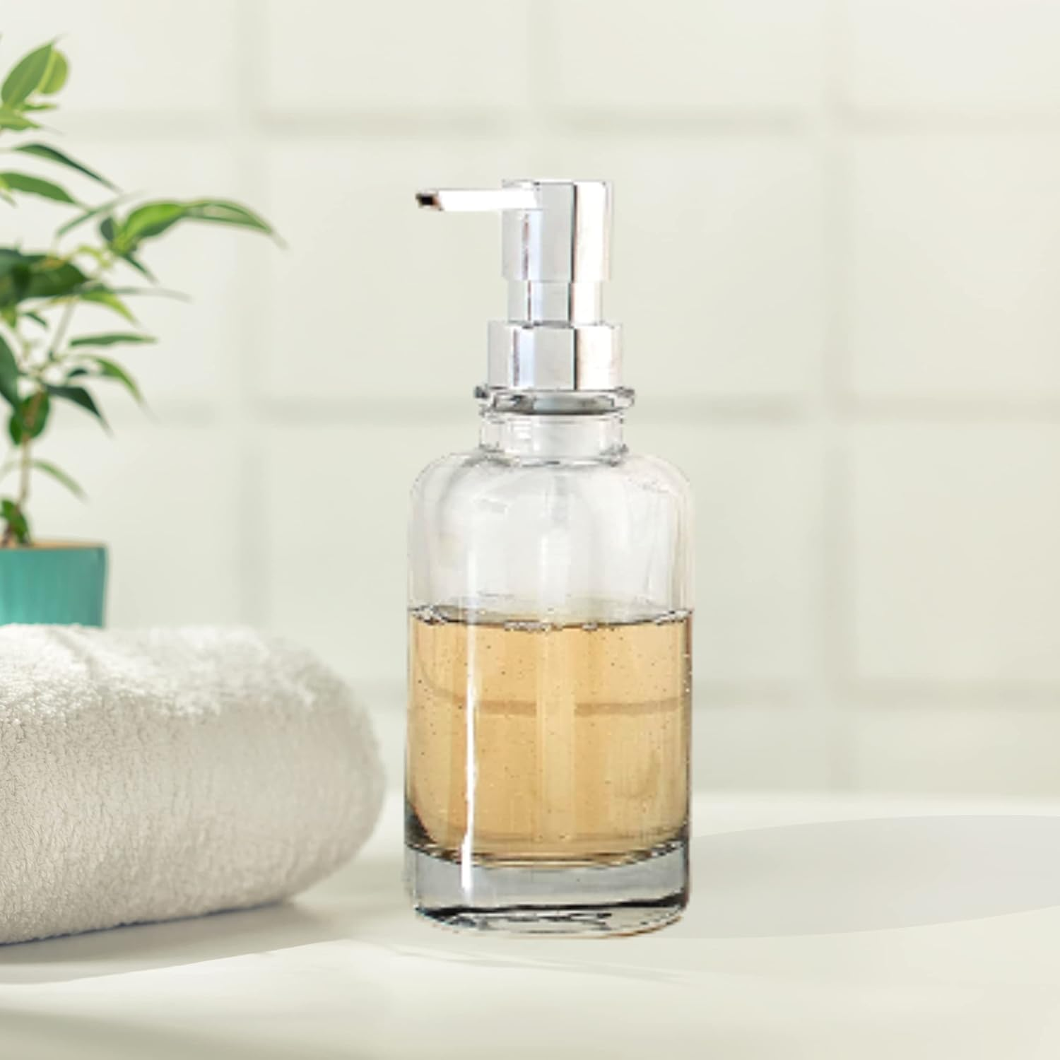 Oggi 12Oz round Glass Lotion and Soap Dispenser for Kitchen or Bath-Smoke