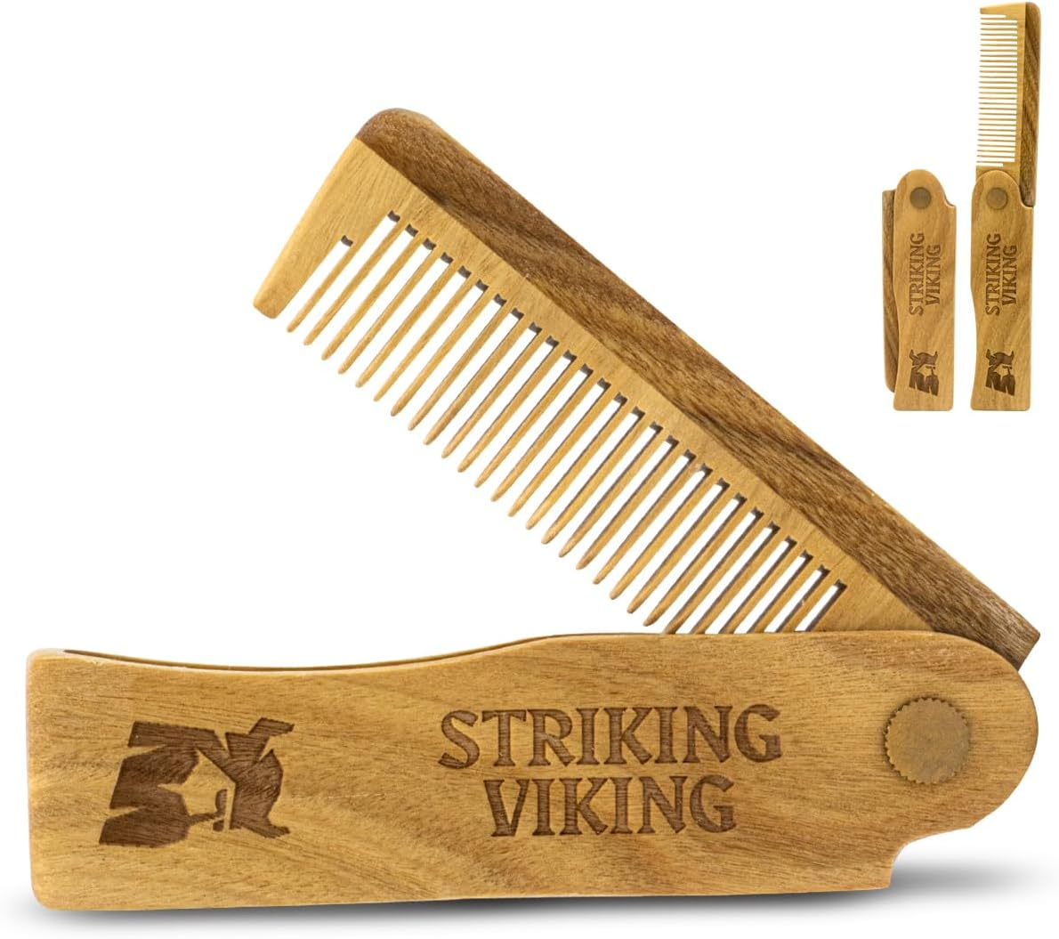 Folding Wood Comb by Striking Viking - Anti-Static Wooden Styling Comb for Men image number 1