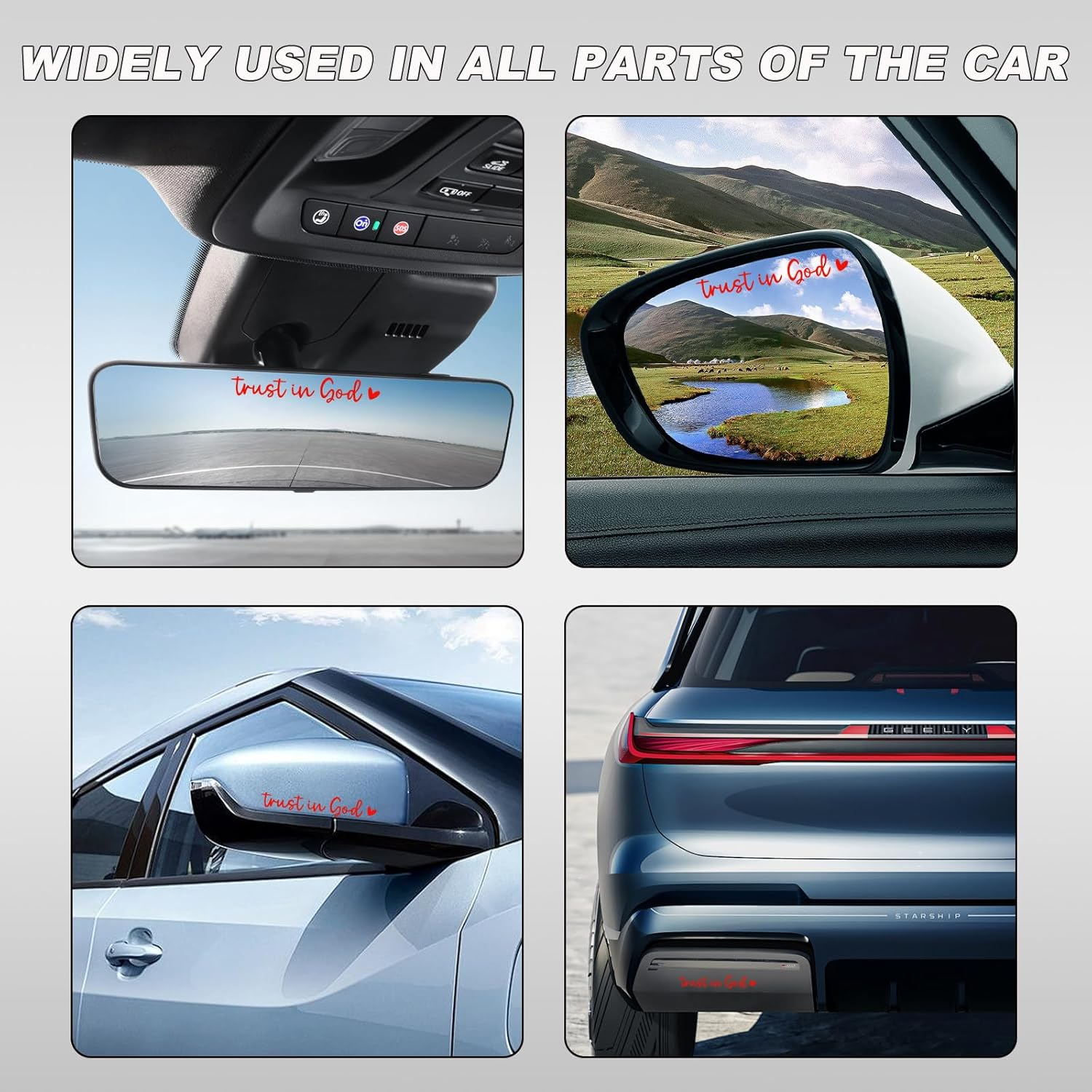 DXNQ 2 PCS Trust in God Rearview Mirror Decals, Automotive Vinyl Rear View Mirror Decorative Stickers, Waterproof Trust in God Stickers for Car Truck Laptop, Car Accessories (Red) - Black,2 Pcs image number 3