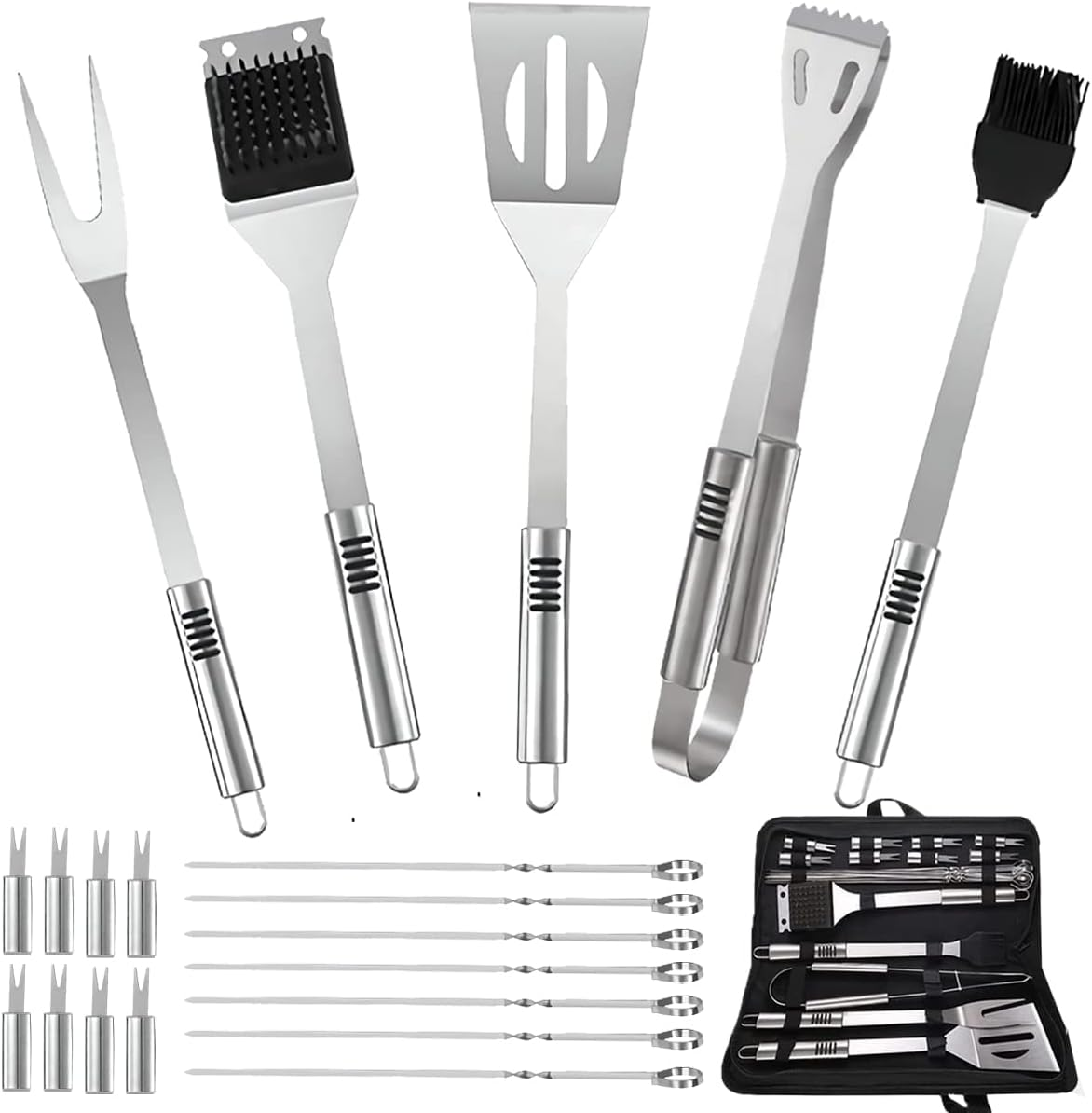 BBQ Accessories Kit - 20Pcs Stainless BBQ Grill Tools Set for Smoker Camping Barbecue Grilling Tools BBQ Utensil Set Outdoor Cooking Tool Set with Canvas Bag Gift for Thanksgiving Day, Christmas image number 6
