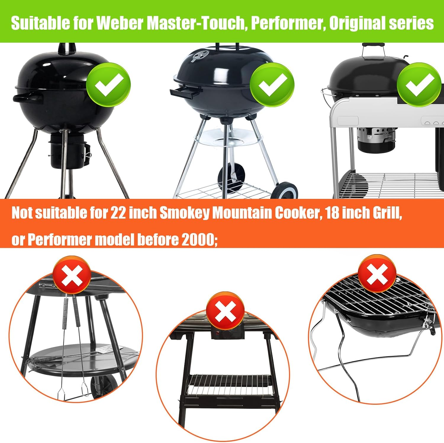 22-1/2 Inch One-Touch Cleaning System Kit for Weber Grill, 7444 Grill Replacement Parts for Weber Thickened Heat Resistant Kettle Grill Replacement Parts for Weber Charcoal Grill image number 3