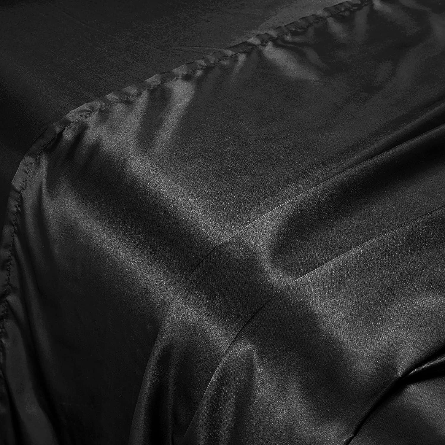 Ultra Soft Sheet Set,100% Soft Luxury Silky Satin, Fitted Sheet & Flat Sheet & 2 Pillowcases (Black, Singe) image number 7
