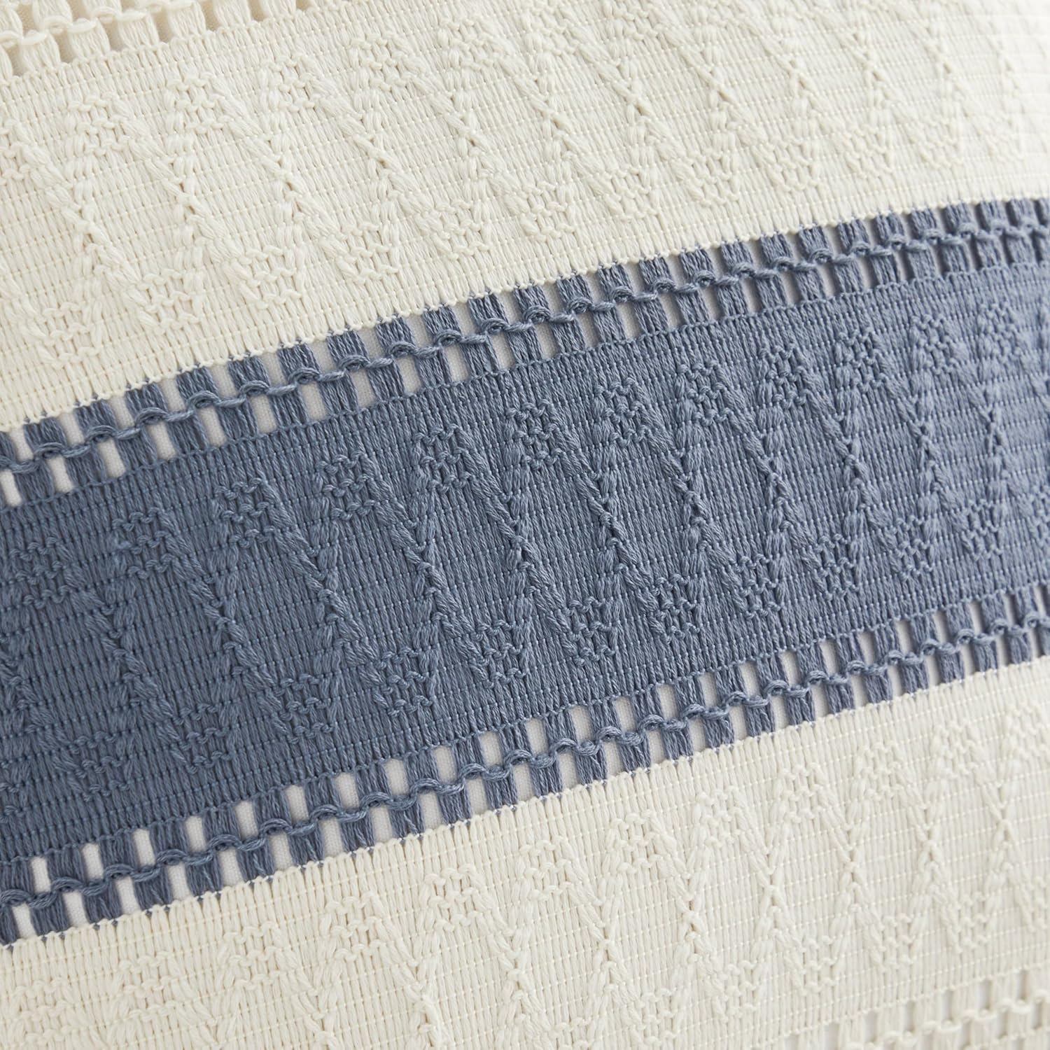 YZJZEDS Soft Cotton Boho Throw Pillow Covers Set of 2, Natural White/Contrast Blue 20X20 Inch, Blue Farmhouse Decorative Cushion Covers for Sofa Bed Living Room Home Decor image number 5