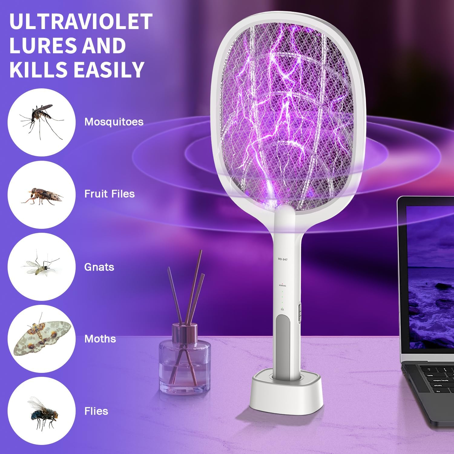 STORMHERO Fly Zapper Mosquito Swatter, 2-Pack Electric Bug Zapper Racket, Mosquitoes Swatter Fly Trap USB Rechargeable, 2IN1 Electric Mosquito Fly Bug Killer Racket for Indoor, Outdoor,Garden&Camping image number 1