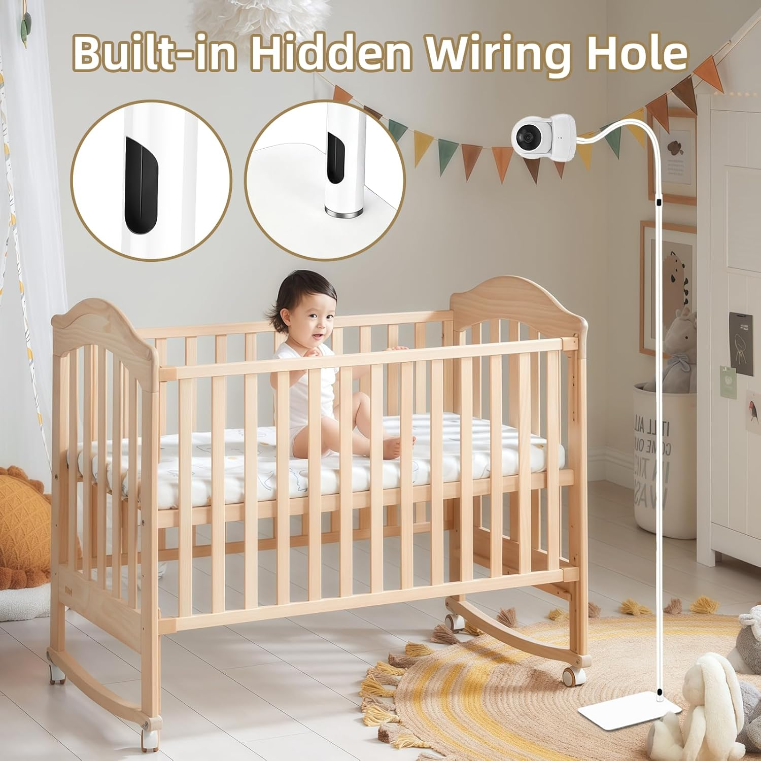 Baby Monitor Floor Stand Holder with 67 Inch Adjustable Height, Prevent Infants from Touching and Non-Slip Base, Compatible with All Monitors with 1/4 Threaded Hole or Any Cameras with 1/4 Screw Mount image number 3