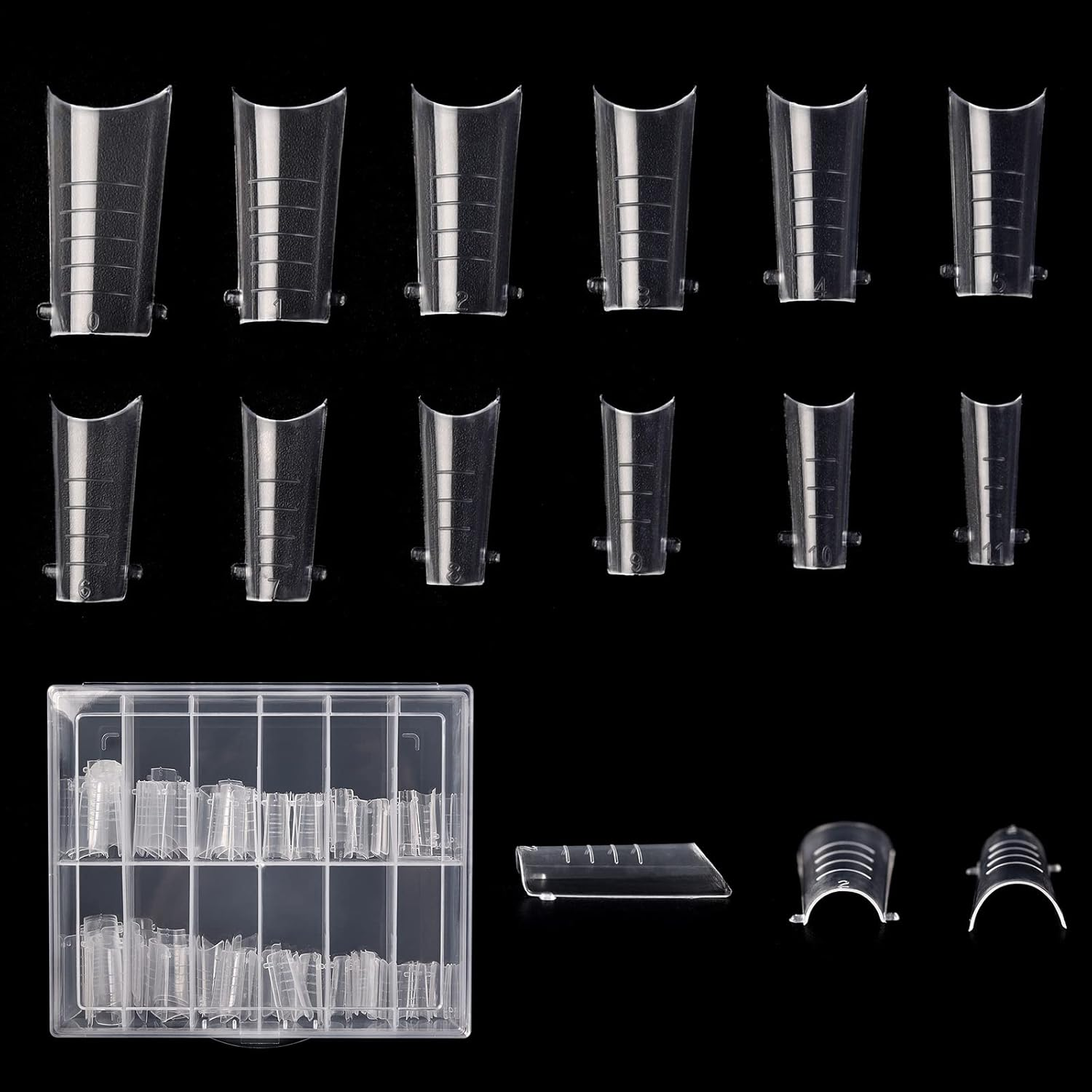 KADS 120PCS Clear Full Cover Dual Nail System Form UV Gel Acrylic Nail Art Mold Artificial Nail Tips with Scale for Extension (MODEL 4) image number 2
