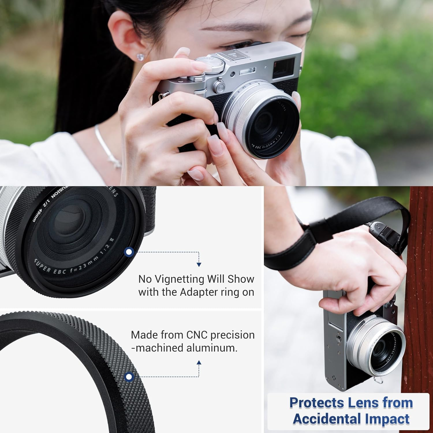 JJC AR-X100 49Mm Metal Lens Filter Adapter Ring for Fujifilm X100VI X100V X100F X100T X100S X100 X70 Camera Installing UV CPL ND Filter Lens Cap, Can Be Used with FLCP-49 Lens Cap image number 4